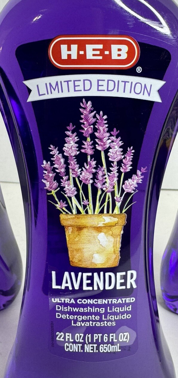 New H-E-B Limited Edition Lavender Dish washing Liquid Soap 22 Fl Oz (Lot of 4)
