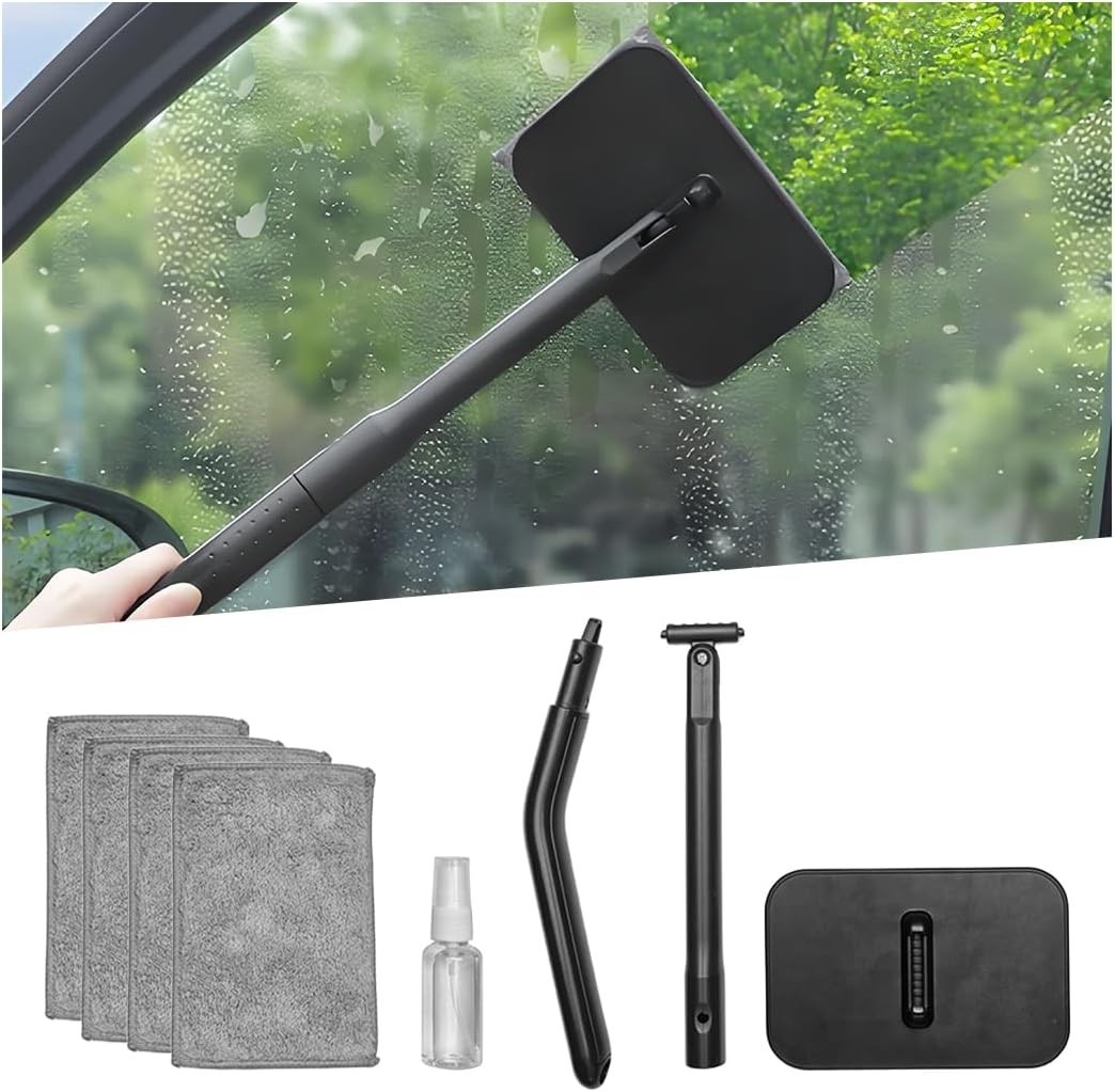 Vehicle Window Cleaner with Extendable Handle & 4 Washable Microfiber Pads, A…
