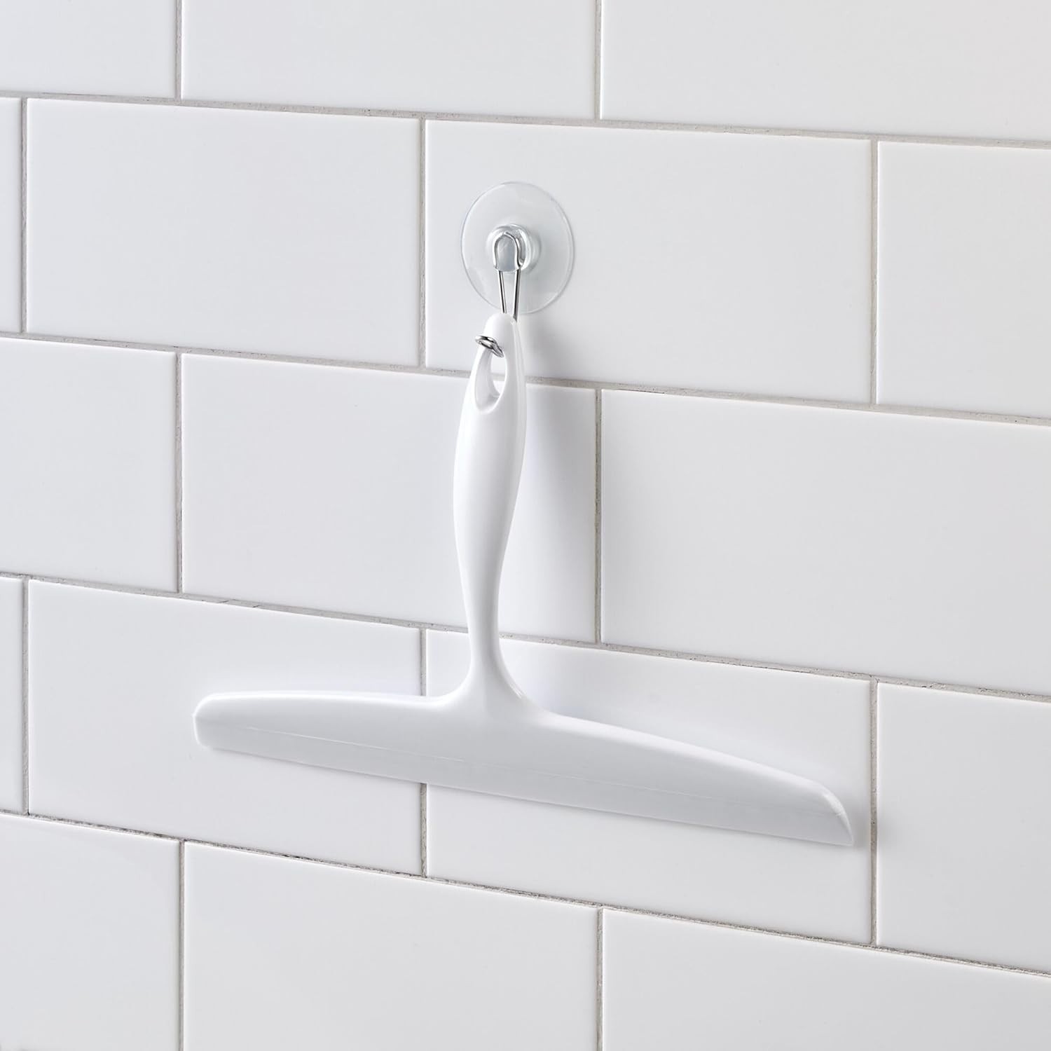 Modern White Shower Squeegee with Hook for Easy Bathroom Cleaning