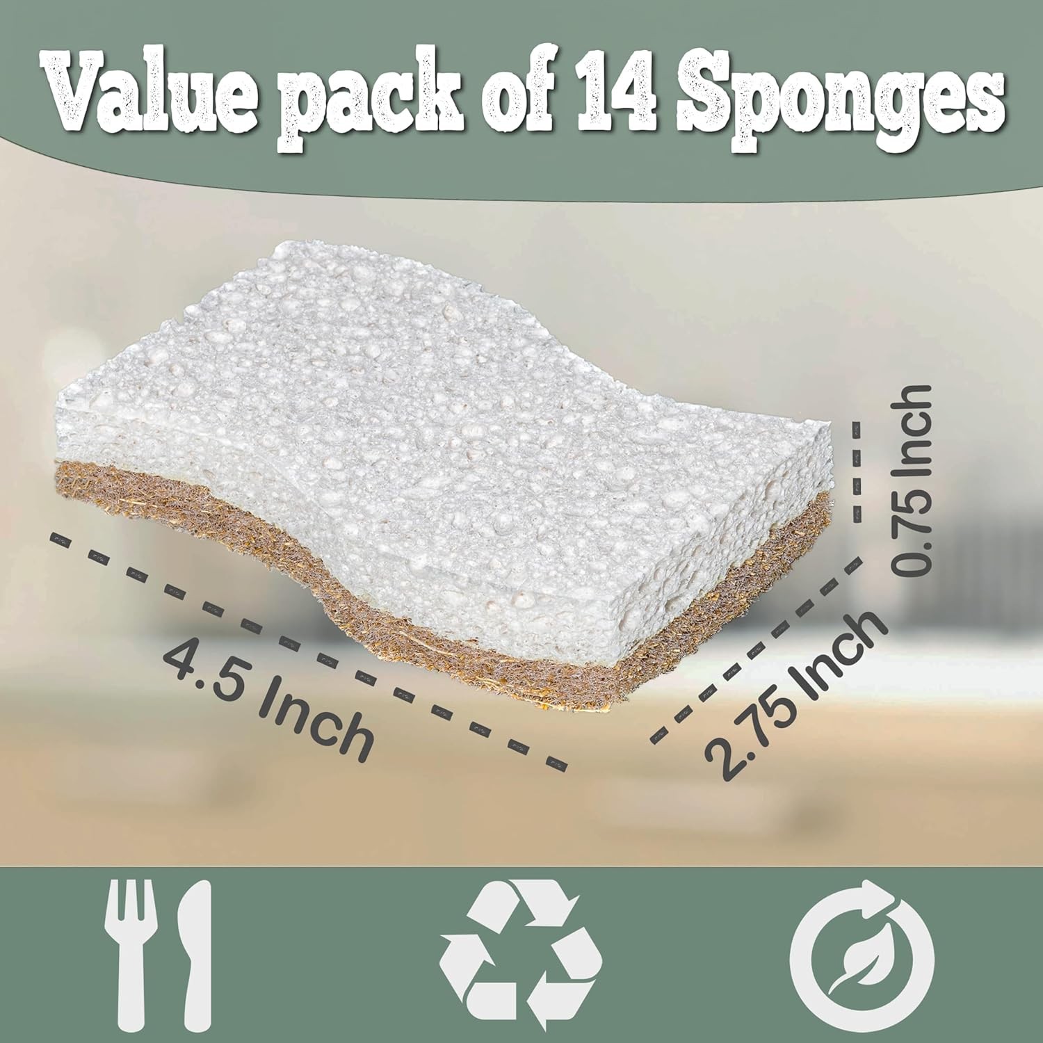 Natural Kitchen Sponge – Biodegradable Compostable Plant Based Coconut Scrubber