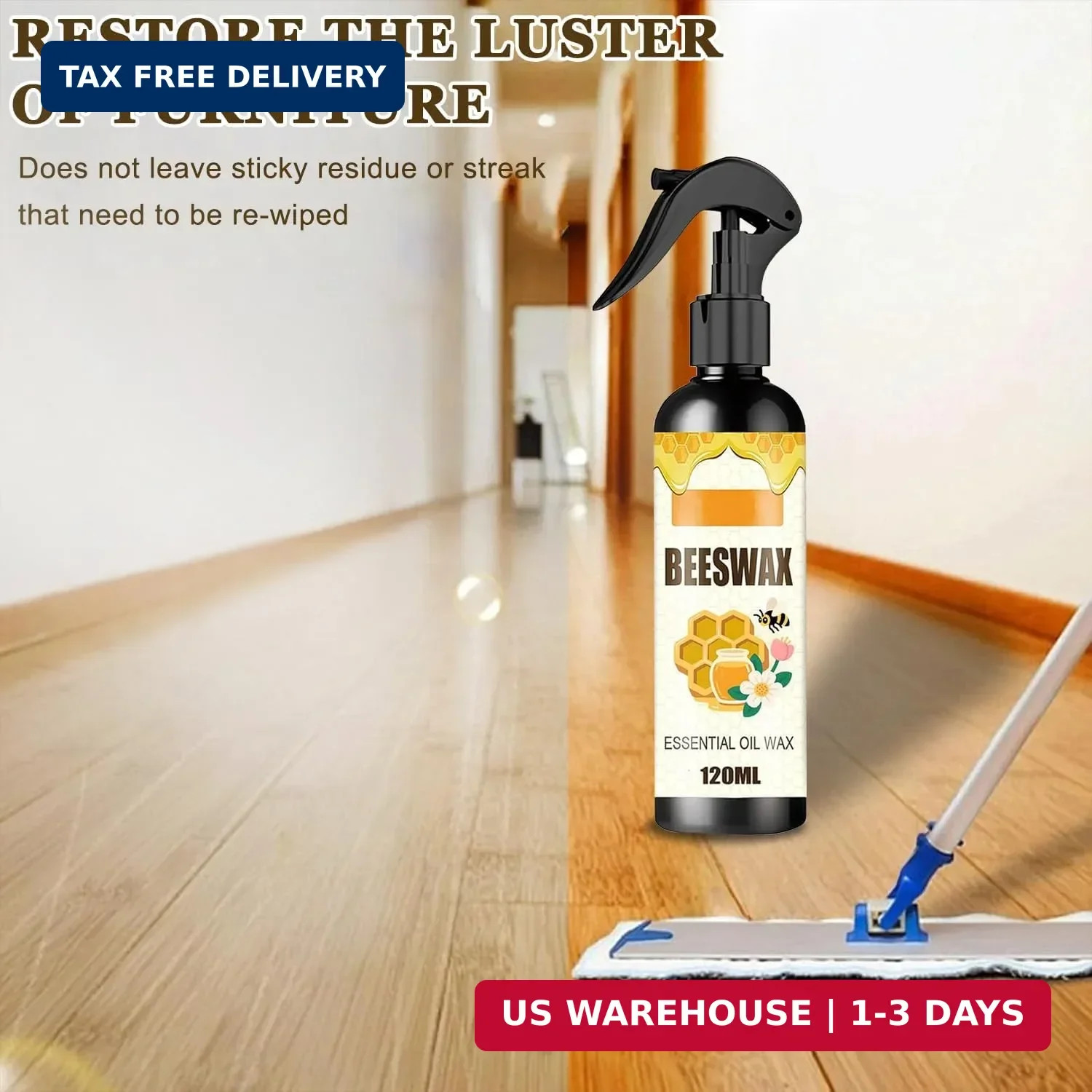 2PCS Beeswax Spray,Natural Beeswax Spray Furniture Polish,Wood Floor Polish,Wood
