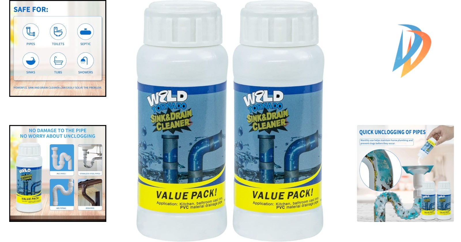 Dual Pack Wild Tornado Pipe Dredge – Effective Fast Foaming Sink Cleaner