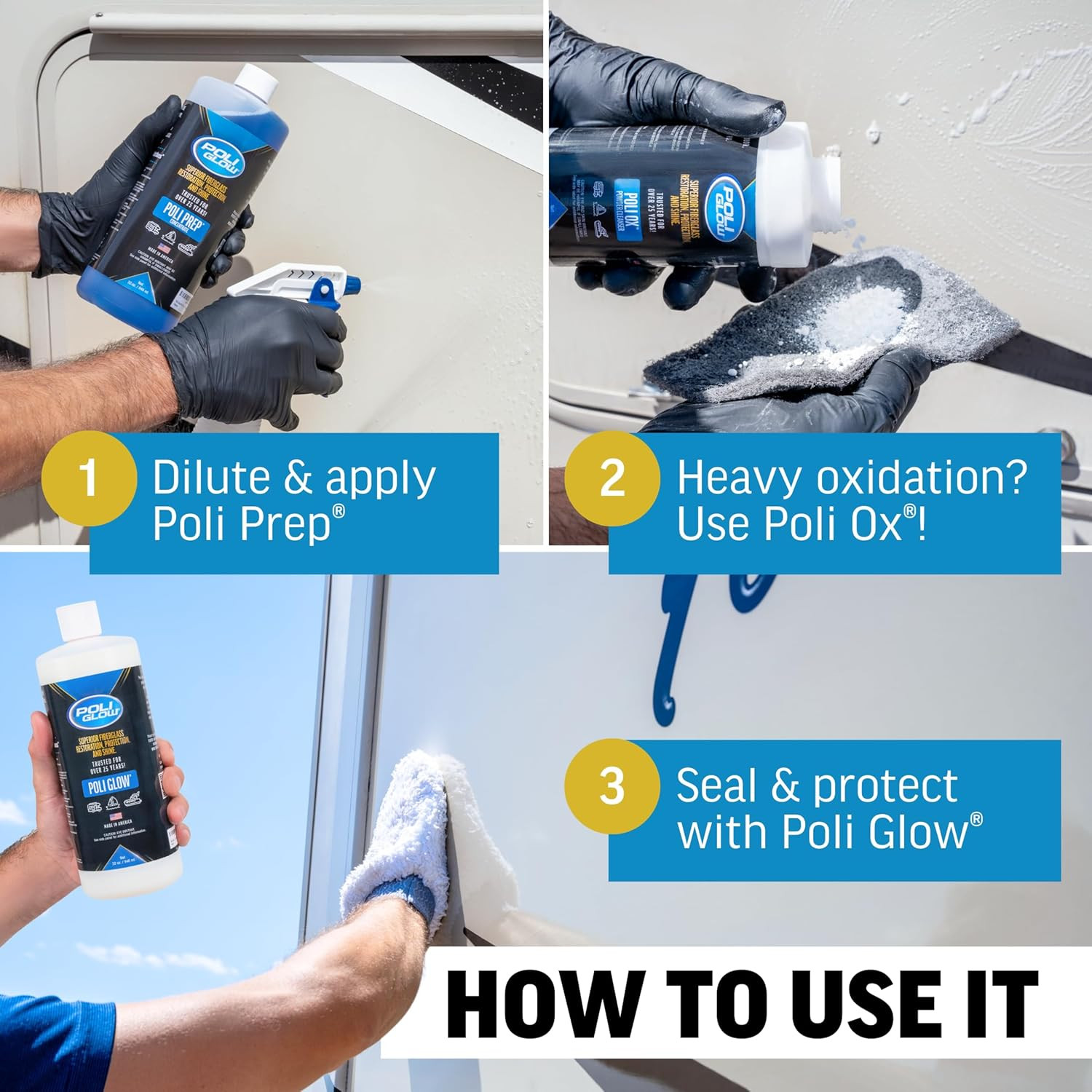 Poli Glow® Deluxe Kit Complete Fiberglass Restorer for Boats and RVs and More