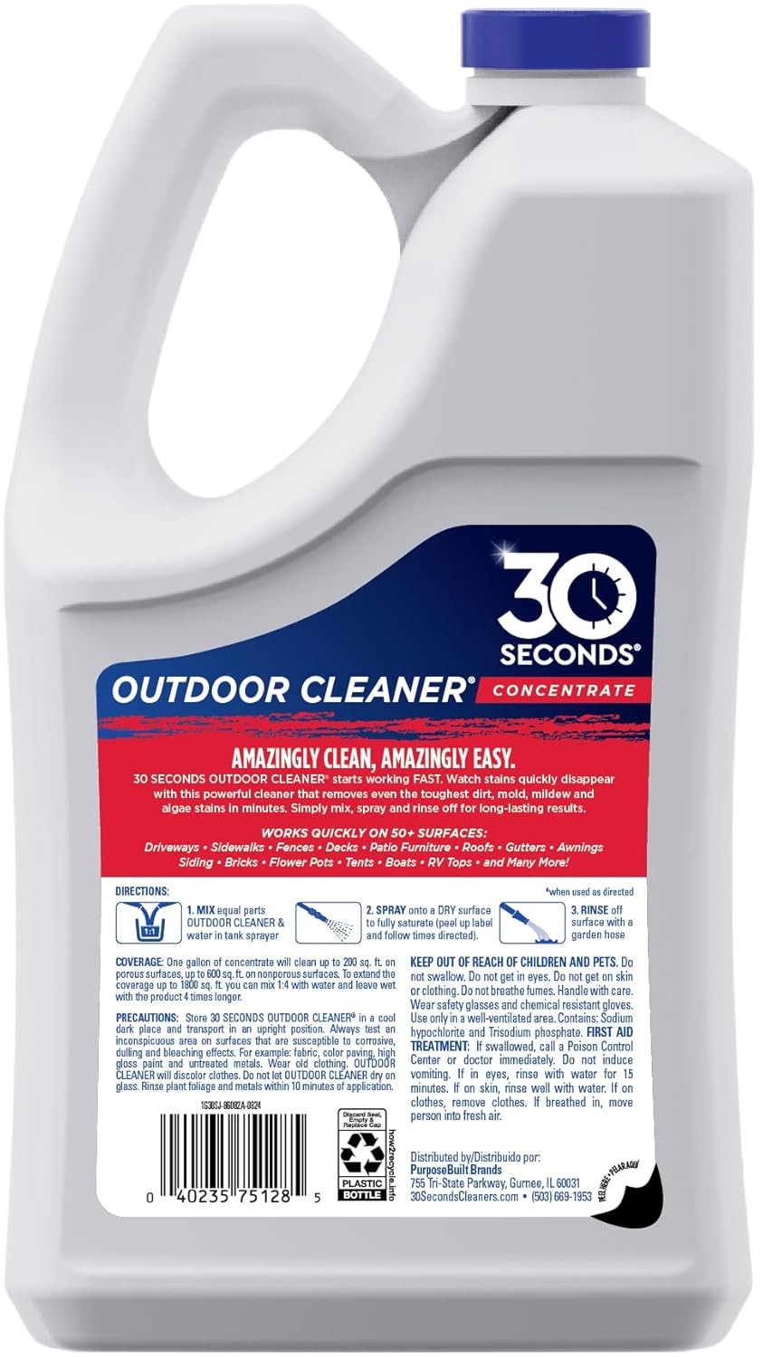 30 SECONDS Outdoor Cleaner Dirt,Mold & Mildew Cleaner & Stain Remover Concentrat