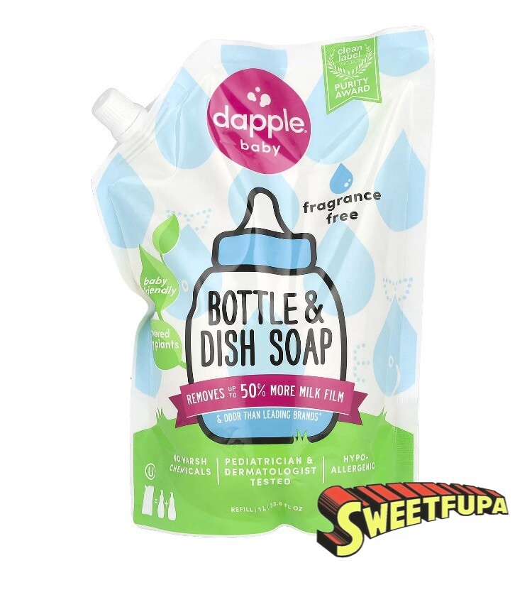 Dapple Baby Bottle & Dish Soap Refill Fragrance Free 33.8 fl oz/1 L Sealed New