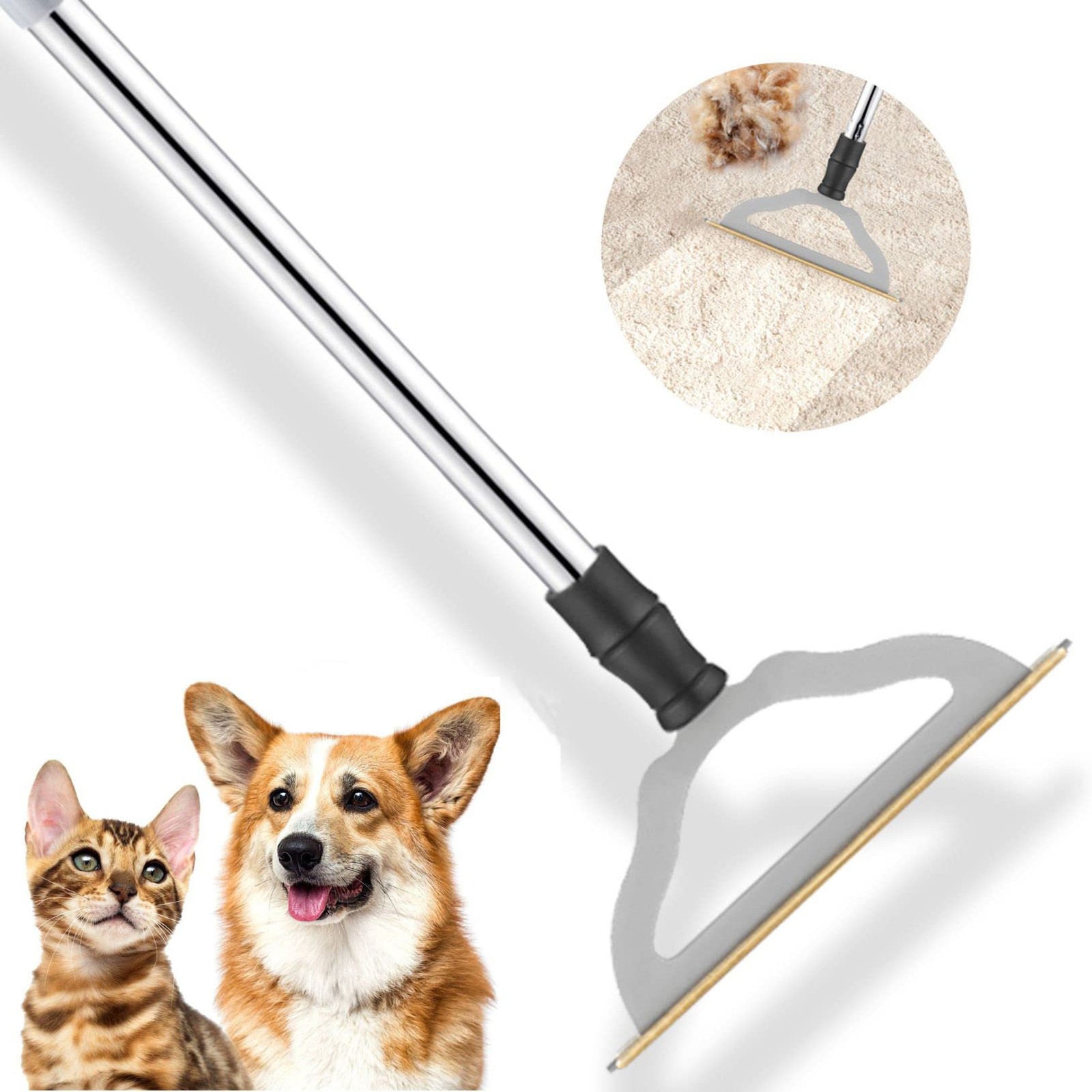 Pet Hair Remover for Carpets, Adjustable Long Handle Carpet Rake for Dog Cat …