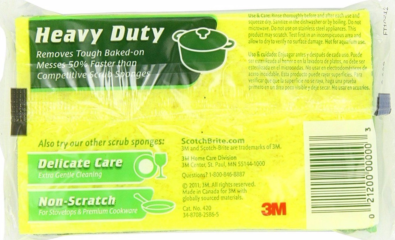 3M Scotch Brite Heavy Duty Scrub Sponge 3 pack S-Shaped Grip
