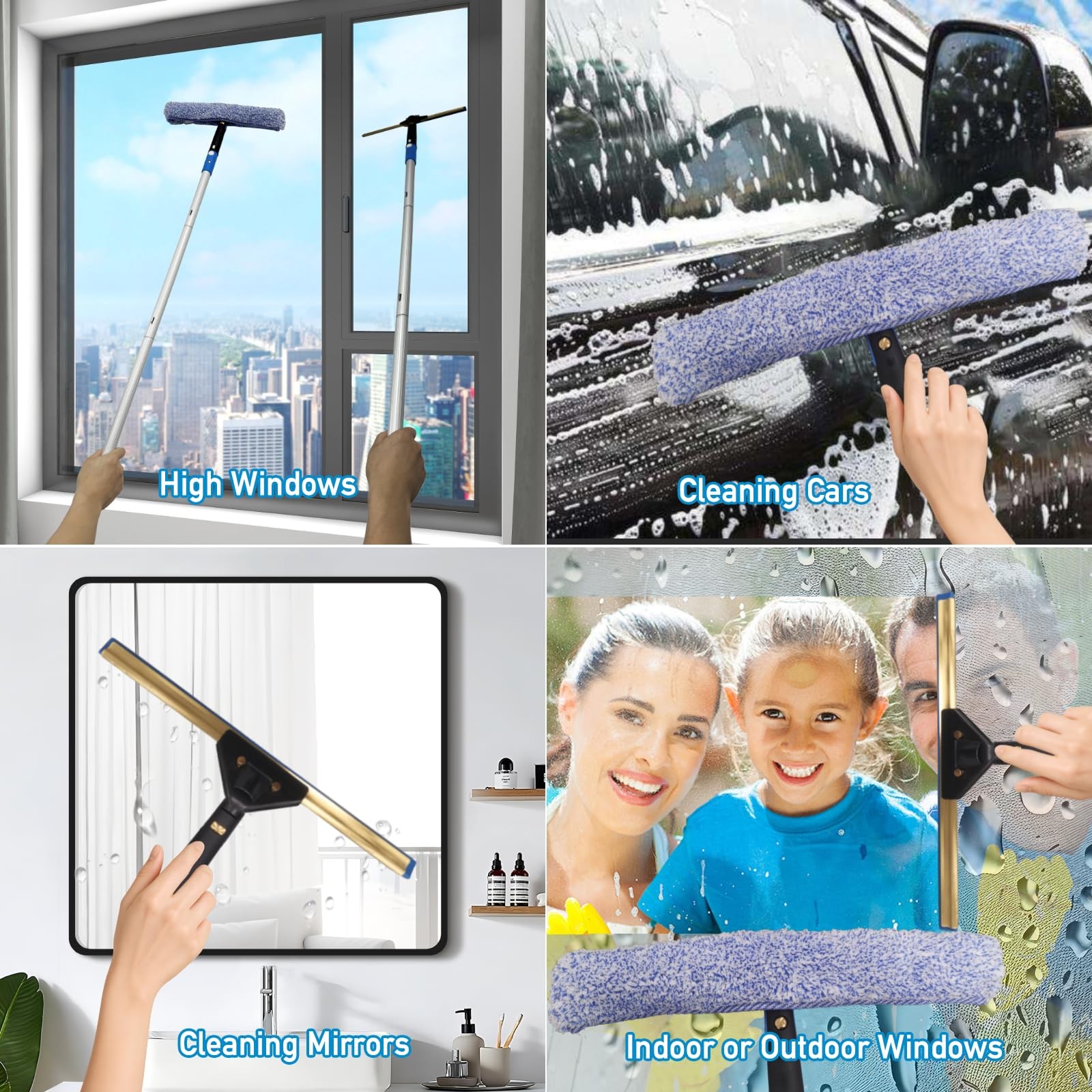 Window Cleaning Kit with Storage Bucket,Window Washing Kit with 4.13Ft Extens…