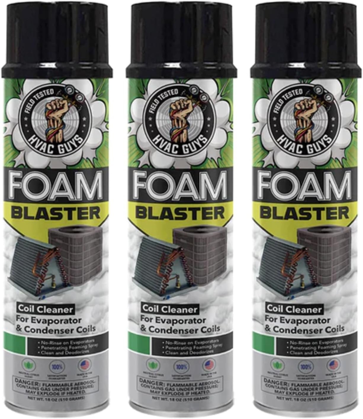 Leak Saver Foam Blaster AC Coil Cleaner for AC Unit, No Rinse Formula, 3PK, 18OZ