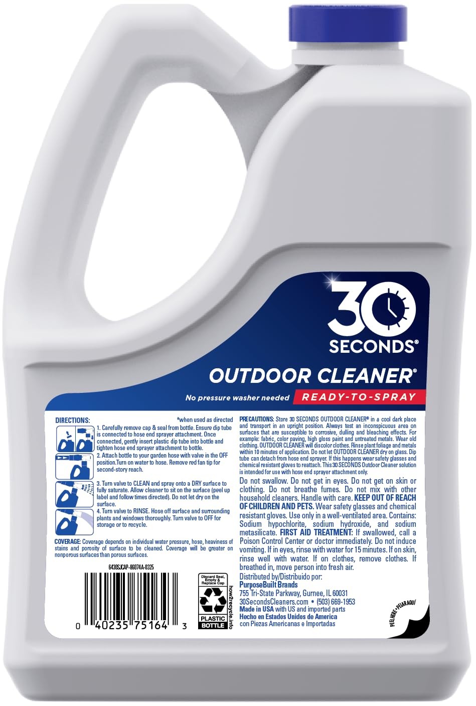 30 SECONDS Outdoor Cleaner 2 Pack with Hose End Sprayer Cleans Stains from Algae