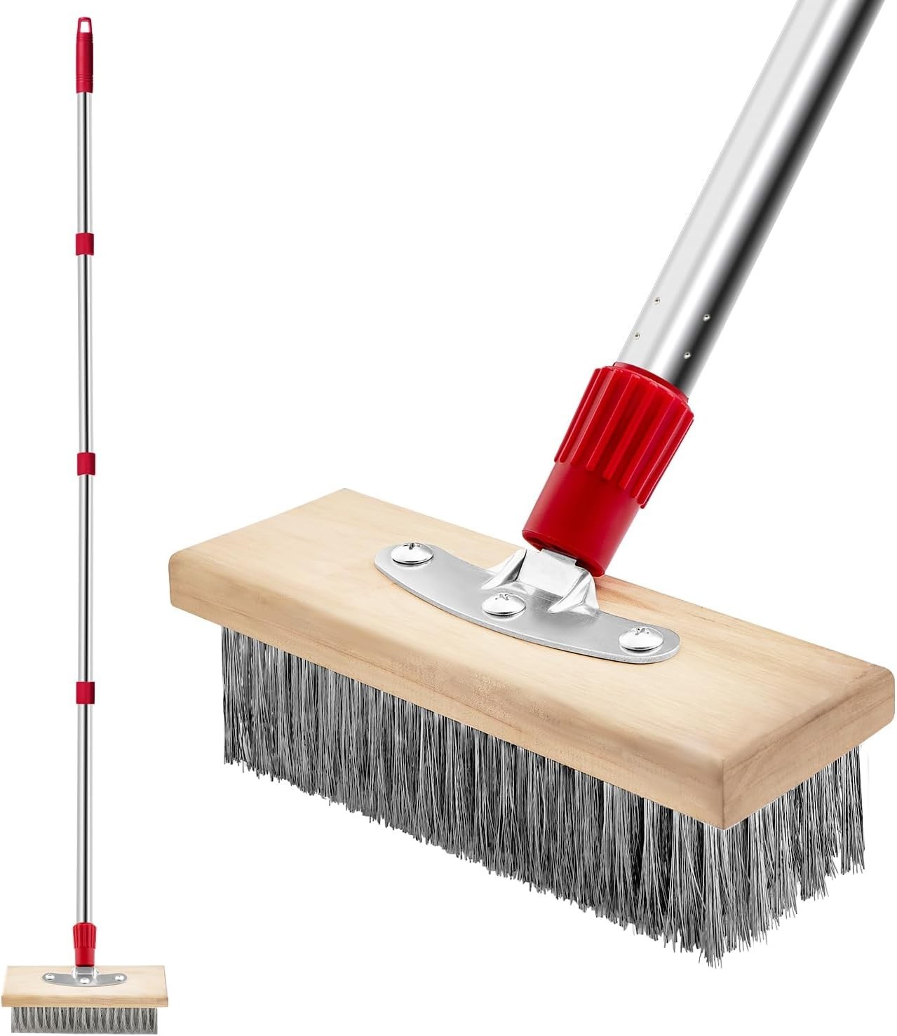Wire Broom Outdoor Scrub Brush with Long Handle, Stiff Metal Bristle Floor Sc…