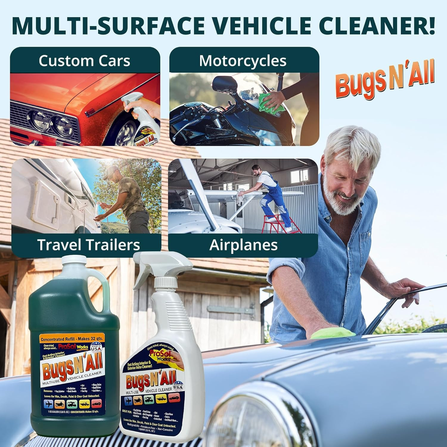 Bugs N’ All Multipurpose Car Cleaner & Degreaser – Bug & Tar Remover Concentrate