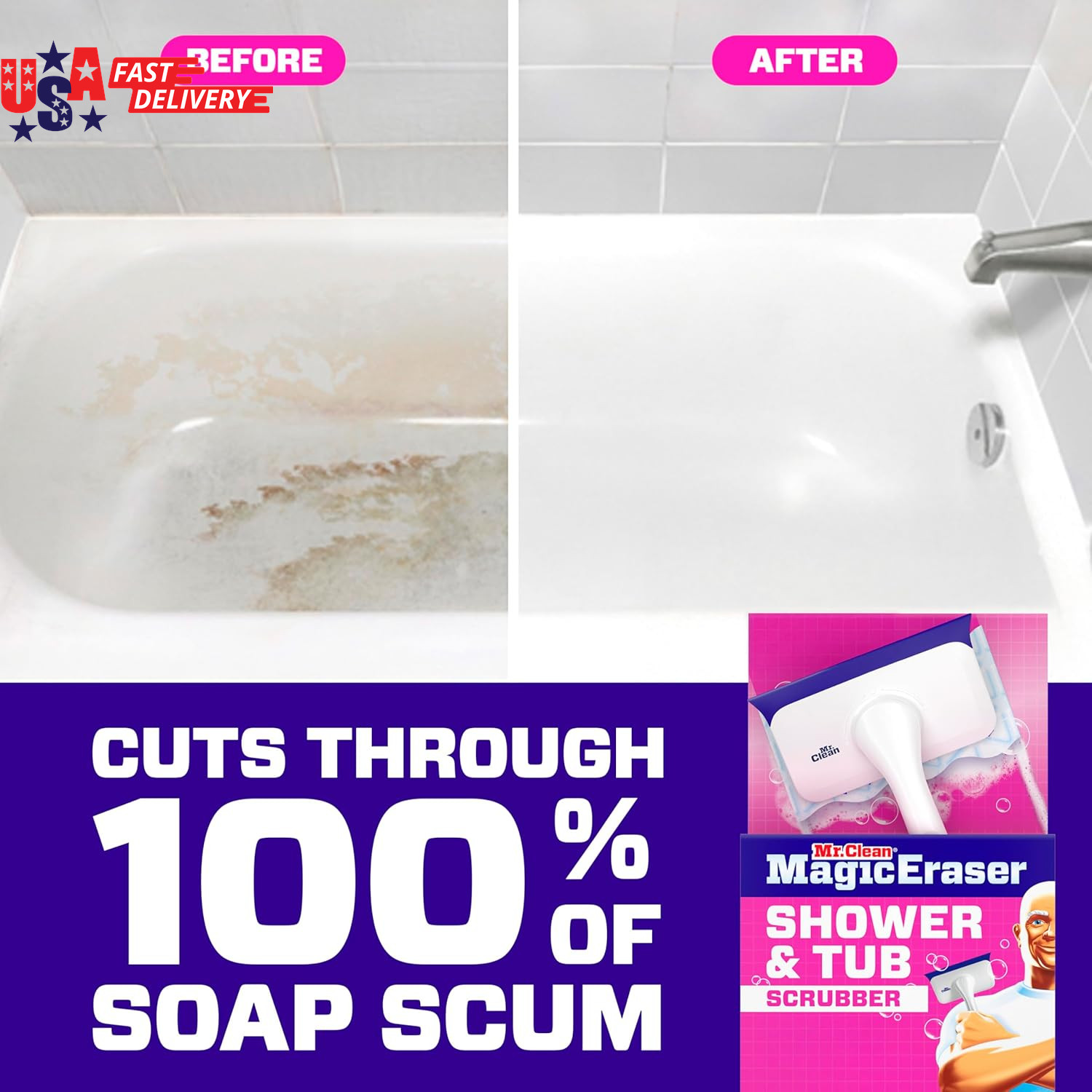 Magic Eraser Shower & Tub Scrubber, Bathroom Cleaner, All in One Bathroom Cleane