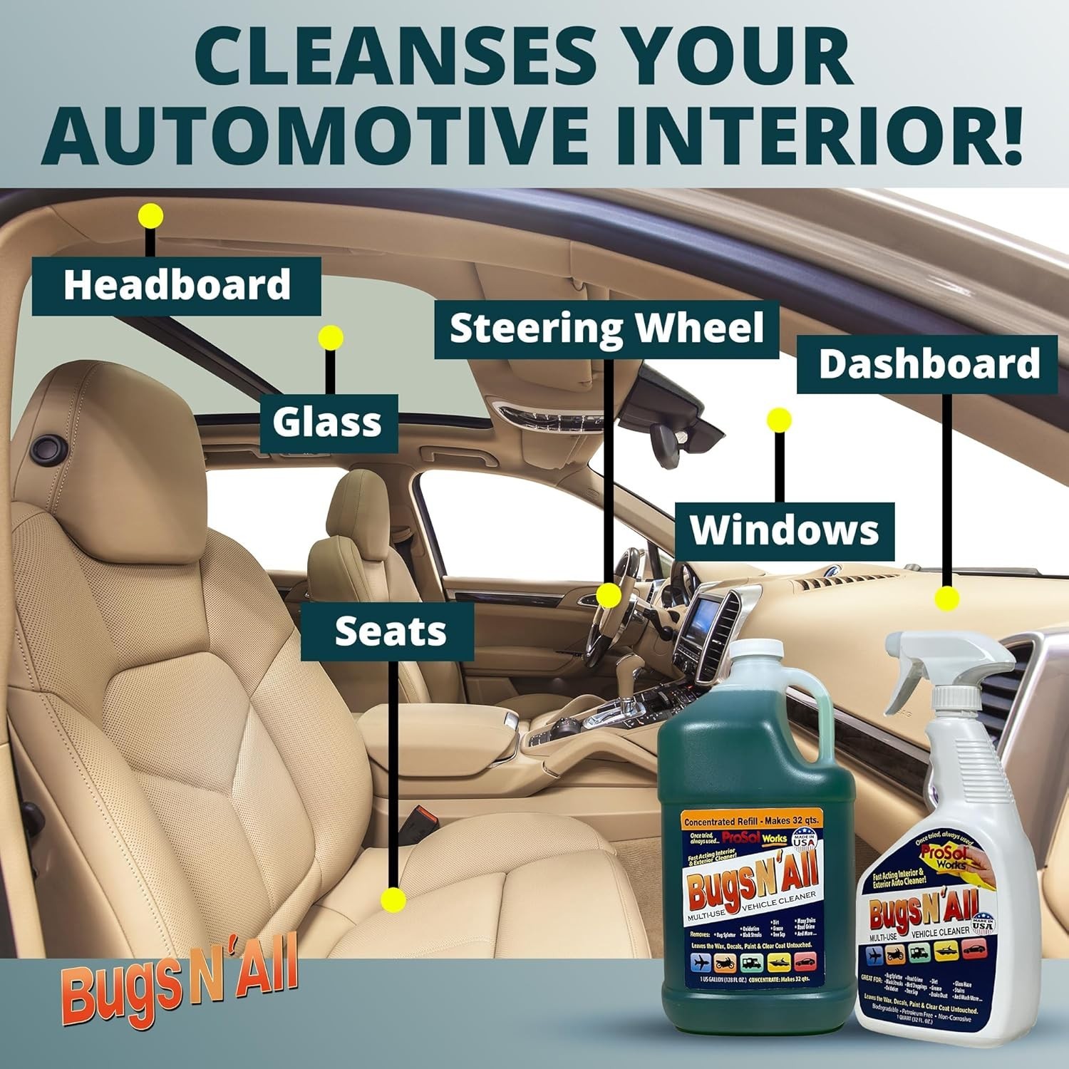 Bugs N’ All Multipurpose Car Cleaner & Degreaser – Bug & Tar Remover Concentr…