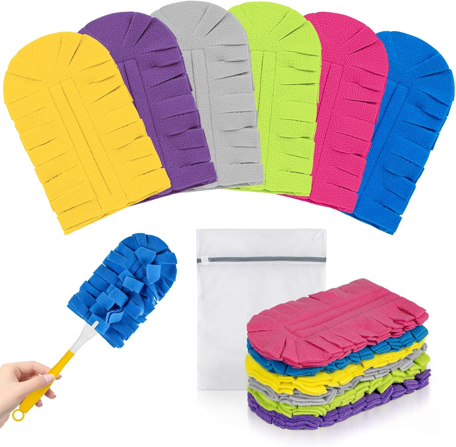 6 PCS Fleece Reusable Duster Refills for Swiffer, Washable 360 Dusters