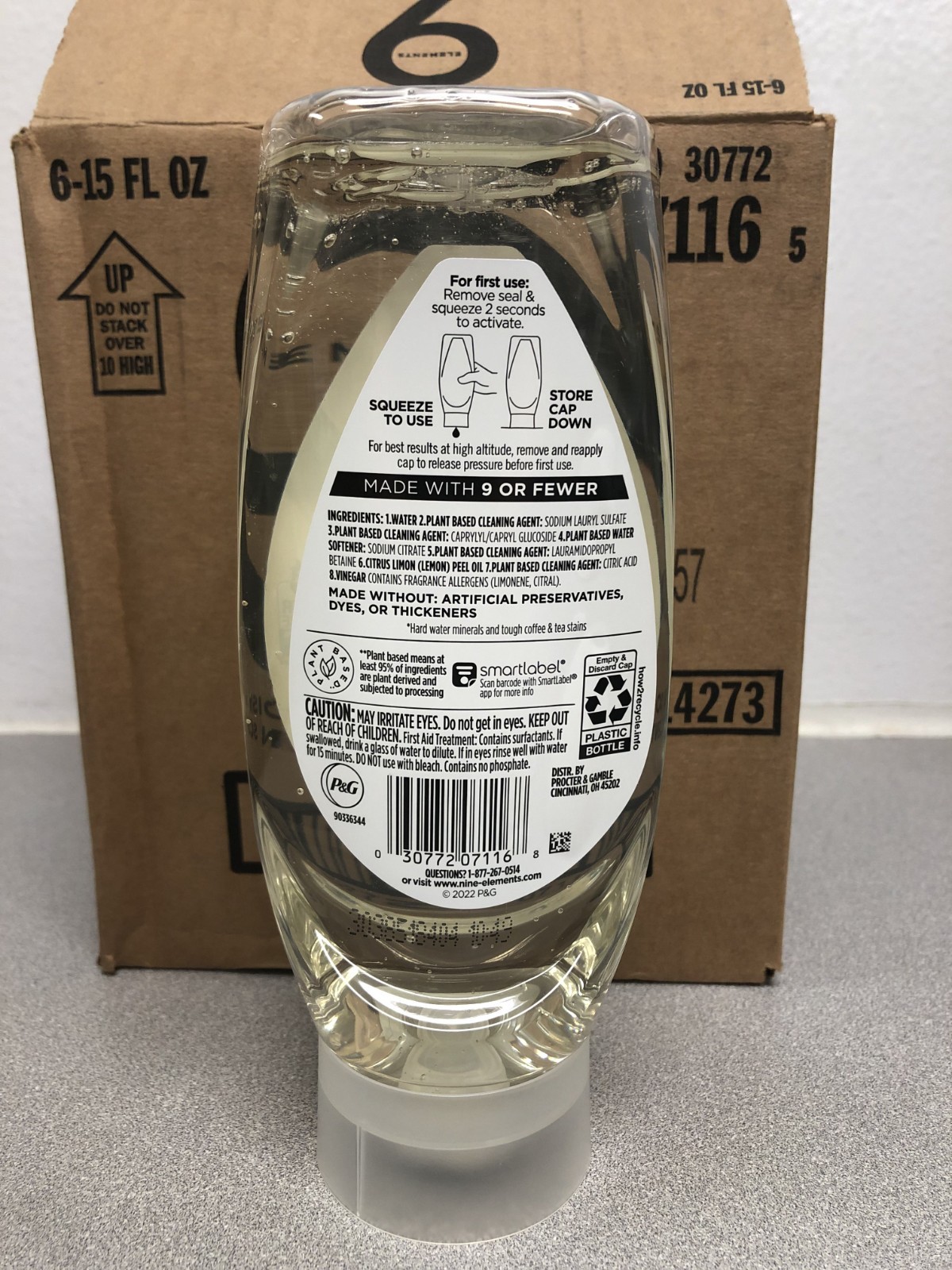 9 Elements EZ Squeeze Lemon Scent Liquid Dish Soap 15 oz Case of 6