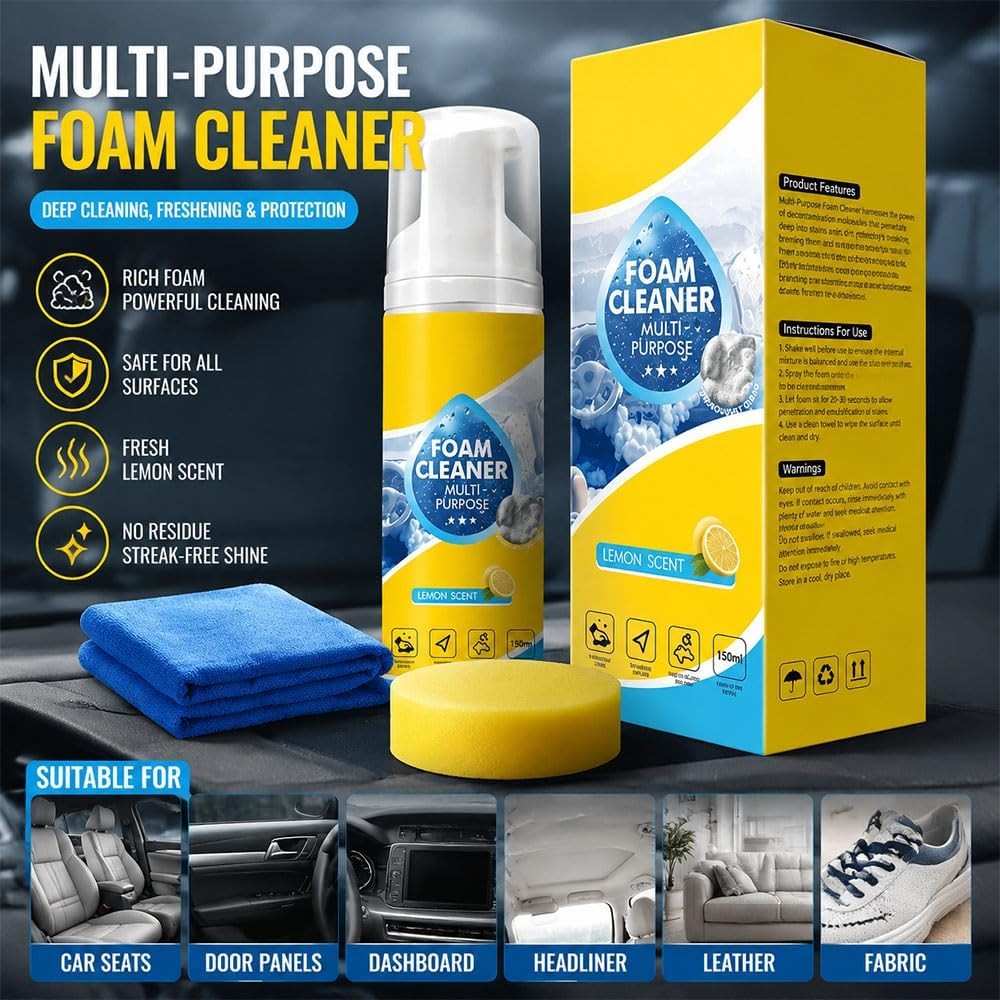 4-in-1 Multi-Enzyme Foam Cleaner, All-Purpose Spray 5oz with Sponge & Towel US