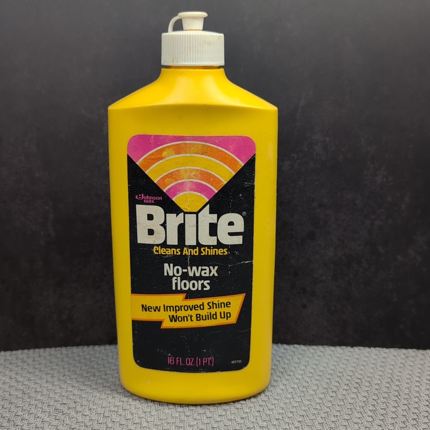 Vintage 1982 Brite No-Wax Floor Cleaner 16oz Bottle 79% Full Prop S.C. Johnson