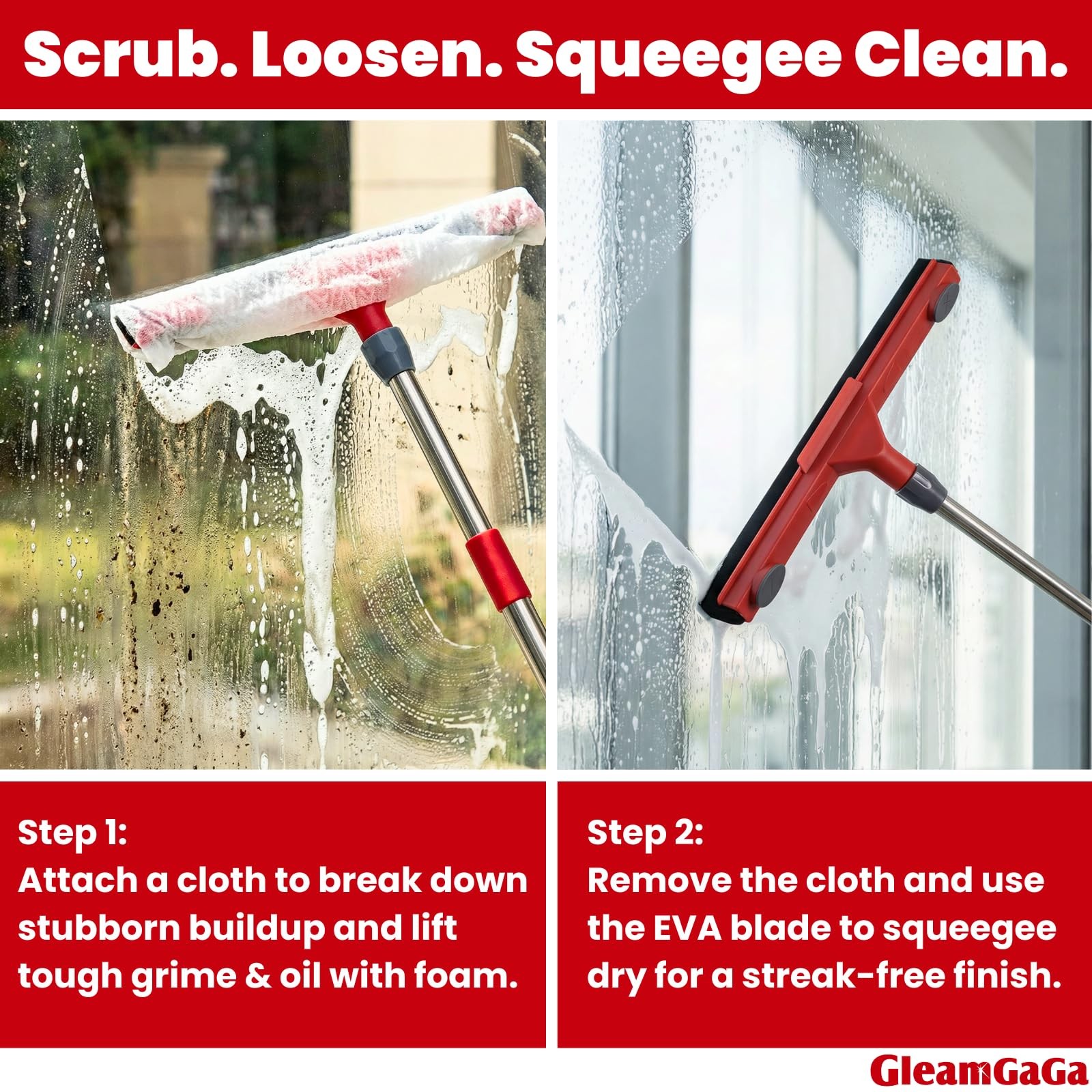 Floor Squeegee with 2 Replaceable Heads – 17” EVA Foam Blade for Uneven Surf…