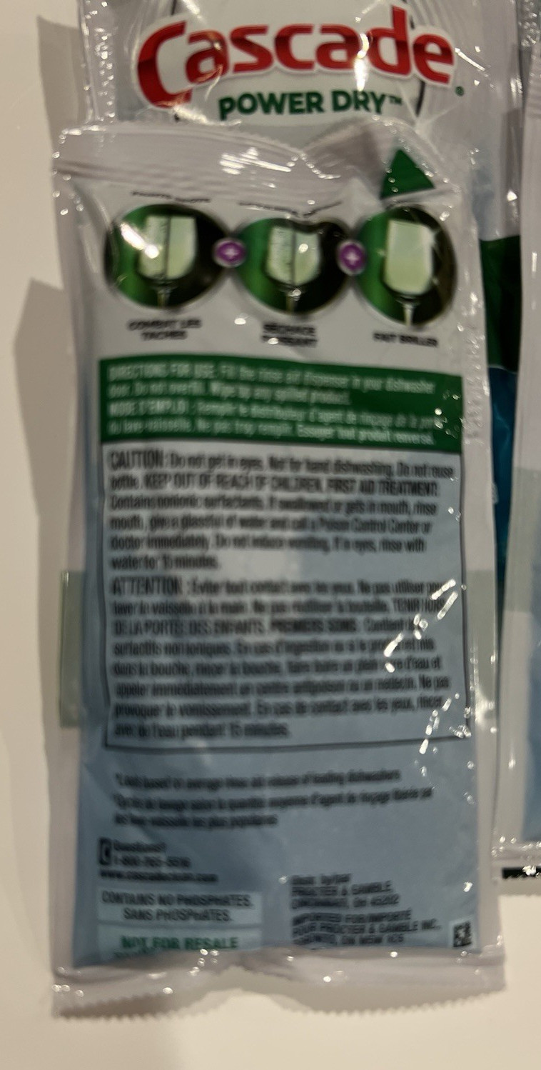 Cascade Power Dry Rinse Aid 2.37 Ounce Pouch Lot Of 24 Pouches