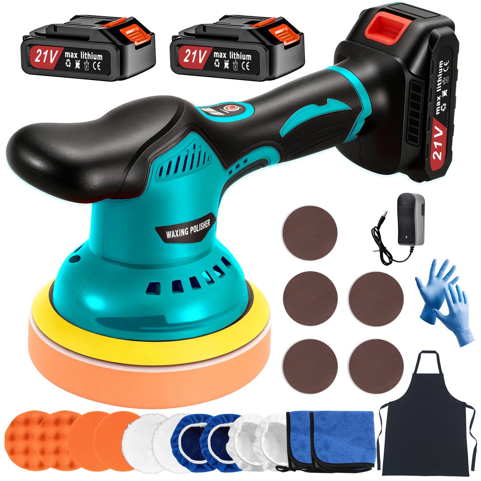 Cordless Car Buffer Polisher Kit with 2x21V Batteries, 6 Inch Car Polisher wi…
