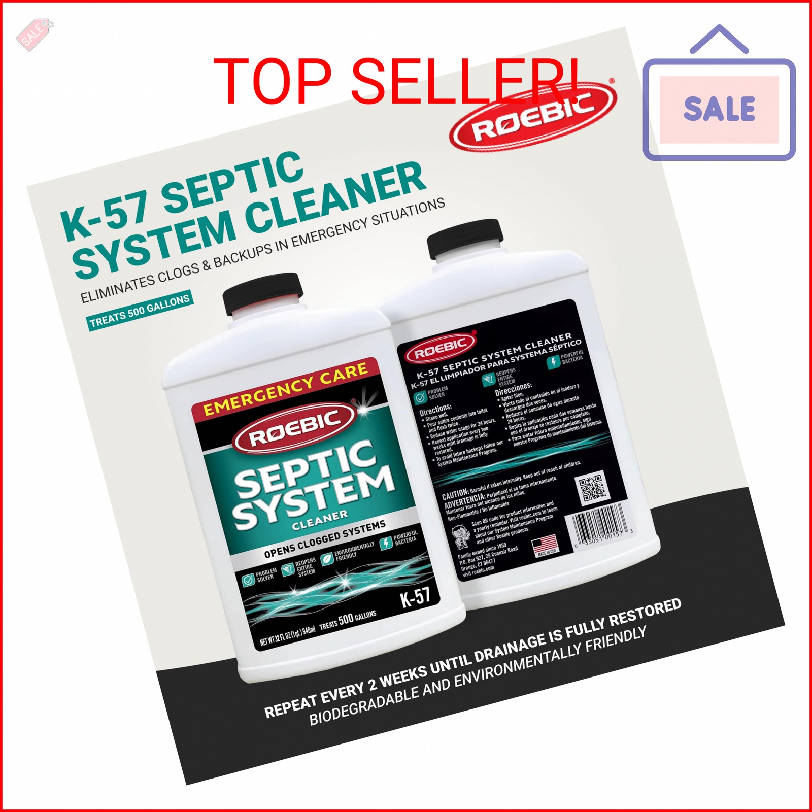 Roebic K-57-Q Septic System Cleaner: 32 Ounces, Cleans and Maintains Septic Syst