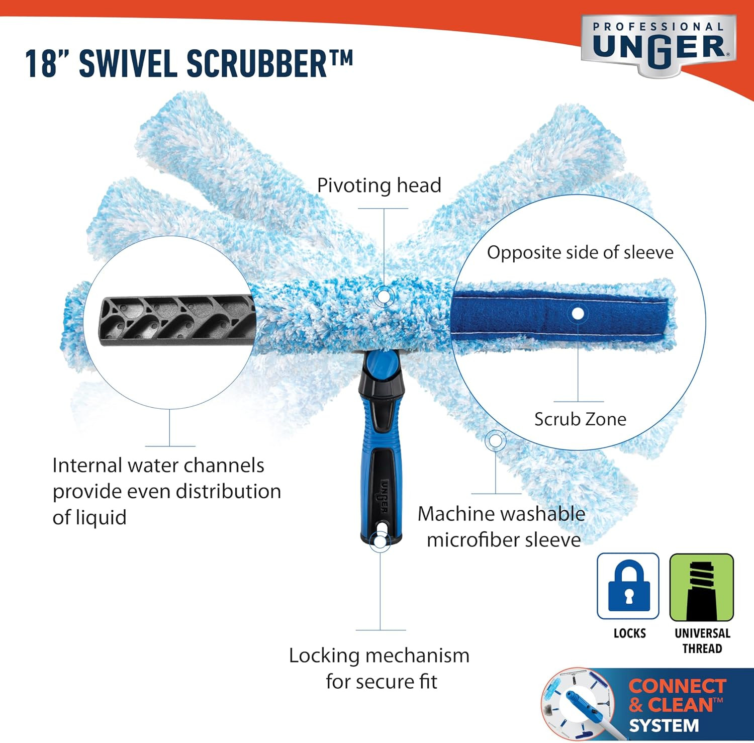 Professional Connect & Clean 18″ Window Scrubber Washer for Glass Cleaning and 1