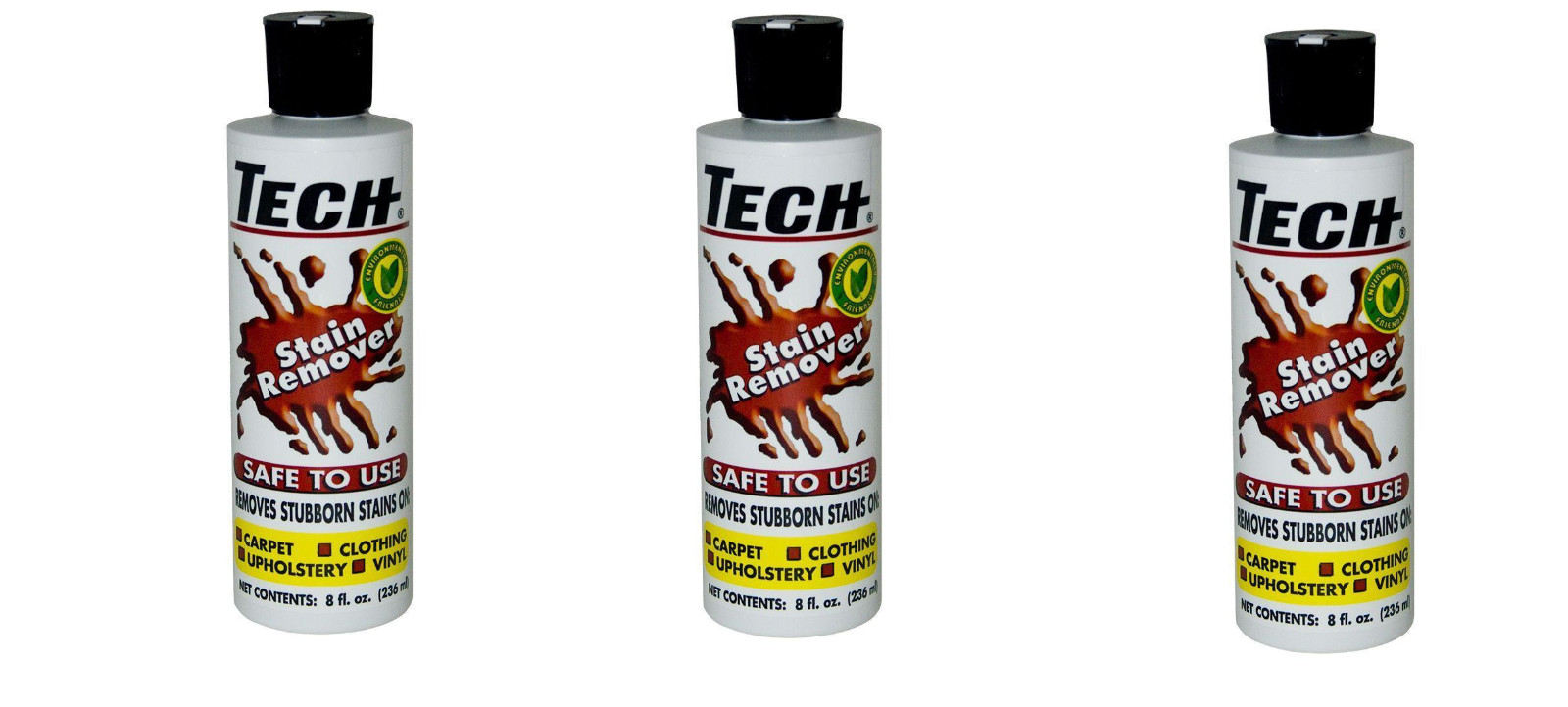 3 pack 8oz Tech Carpet Clothing Upholstery Vinyl Blood Wine Ink Stain Remover