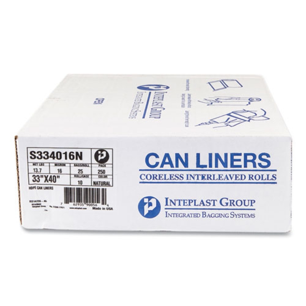 Inteplast Group S334016N 33 gal 16 microns Can Liner (25 Bg/Rl, 10 Rl/Ct) New