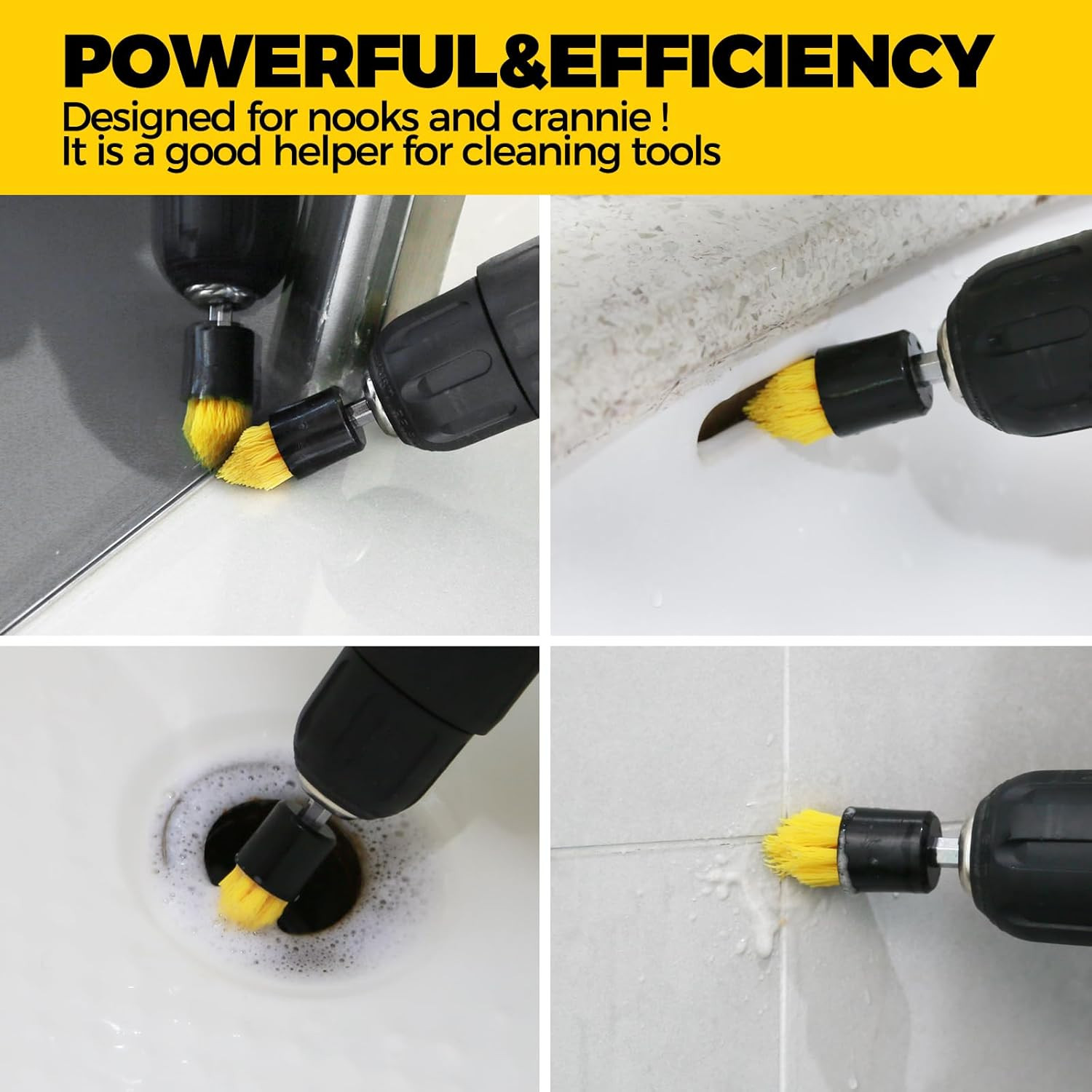 6 Piece Drill Brush with Multi-Purpose & Grout Head,Crevice Cleaning Brush，3/4”W