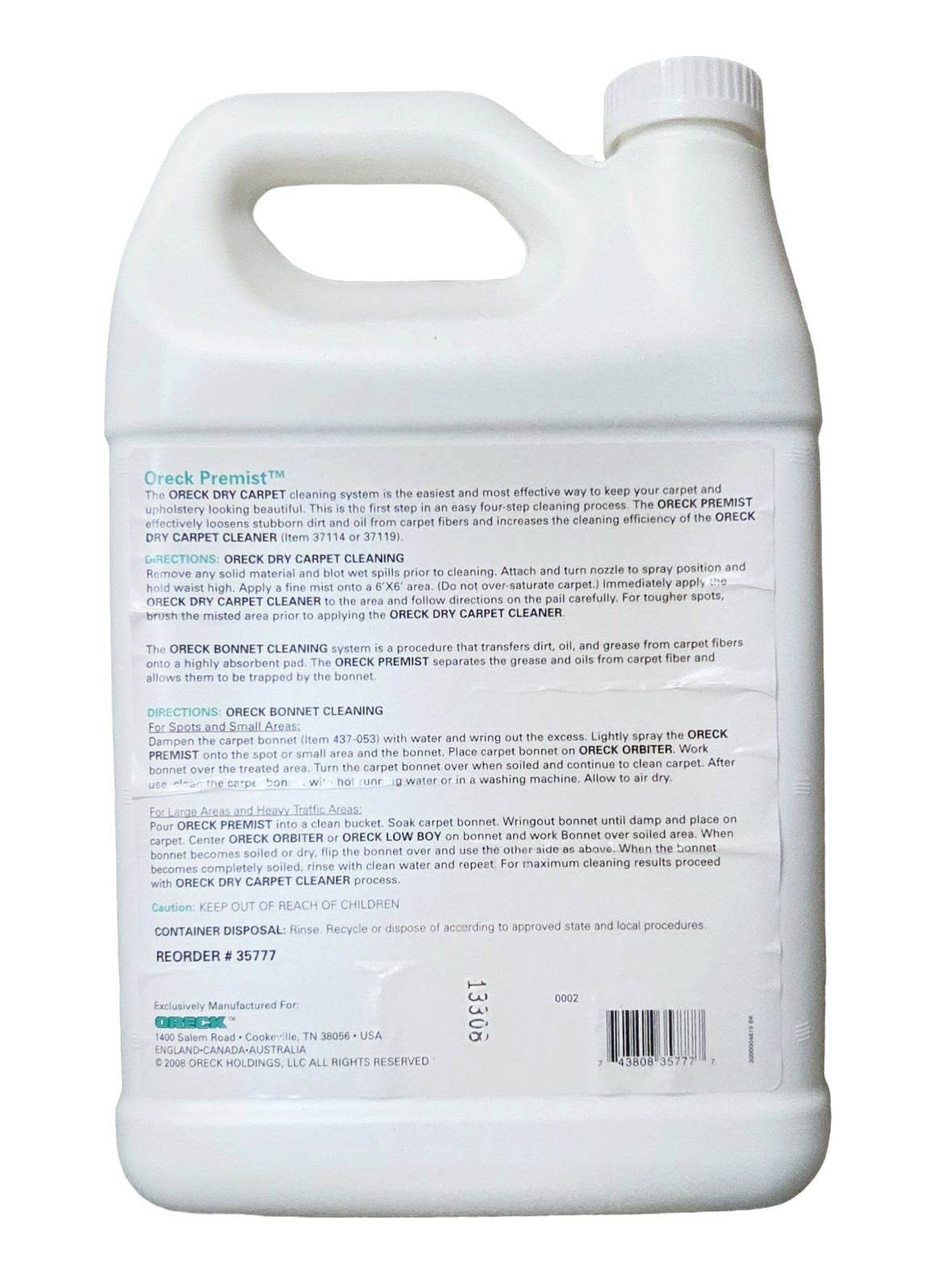 oreck soil release pre-spray & bonnet cleaner 1gal