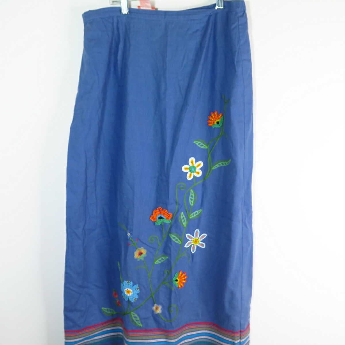 Hearts of Palm SIZE 6 Embroidered beaded Linen Rayon Blue Floral Skirt