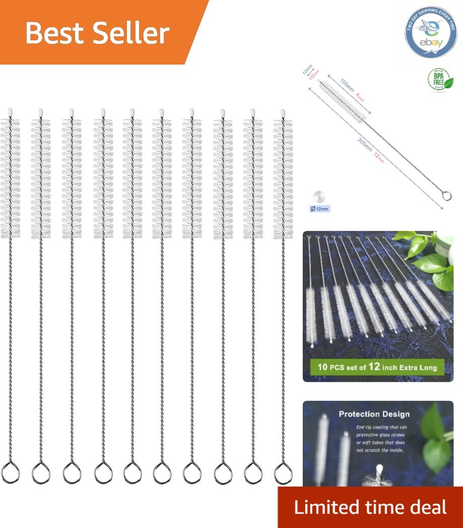 Extra Wide 12mm Straw Cleaning Brushes – Durable 10 Pack for Glass & Plastic