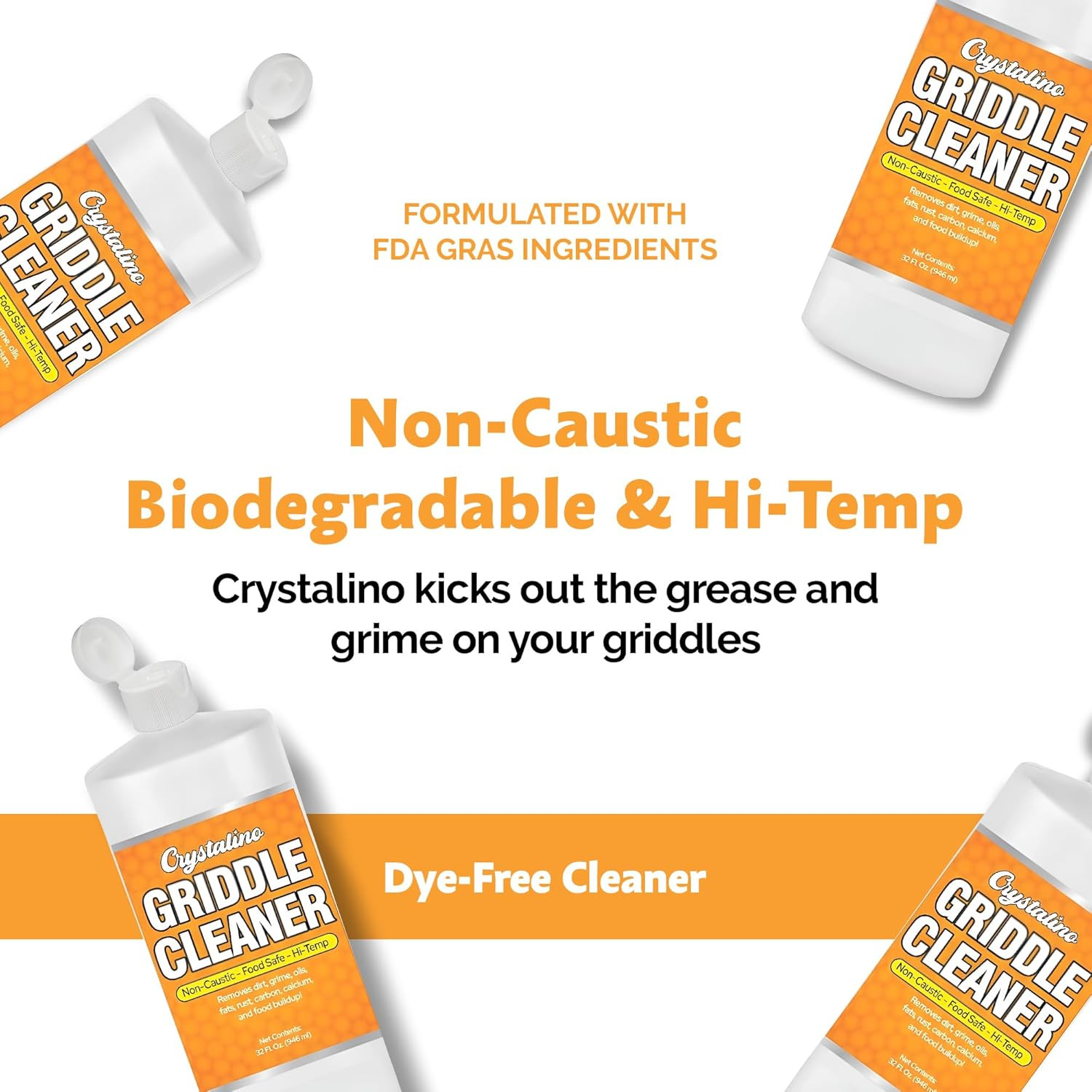 Flat Top Grill Cleaner (32 Fl Oz), Removes Grease, Rust, Fats, Carbon, and Calci