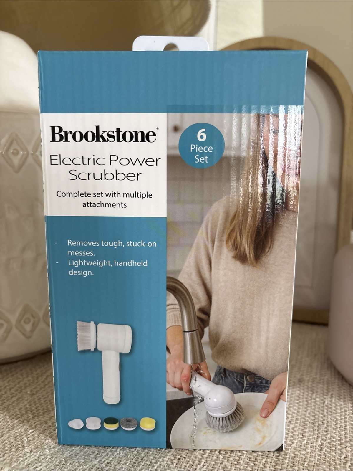 Brookstone Electric Power Scrubber Sponge Set Dish Cleaner Handheld Rechargeable