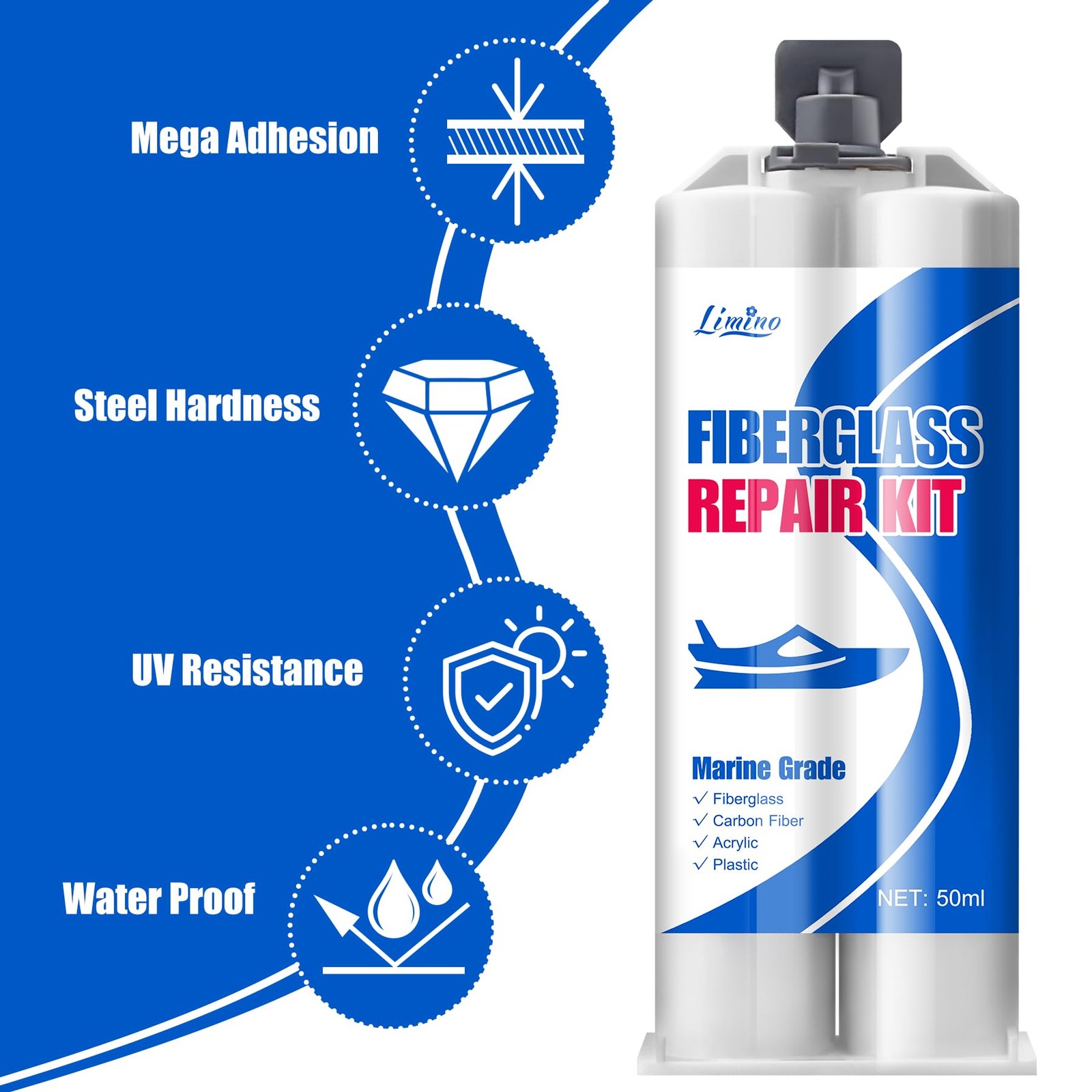 Marine Fiberglass Repair Kit 100ml Fiberglass Resin Filler for Fiberglass Ba…