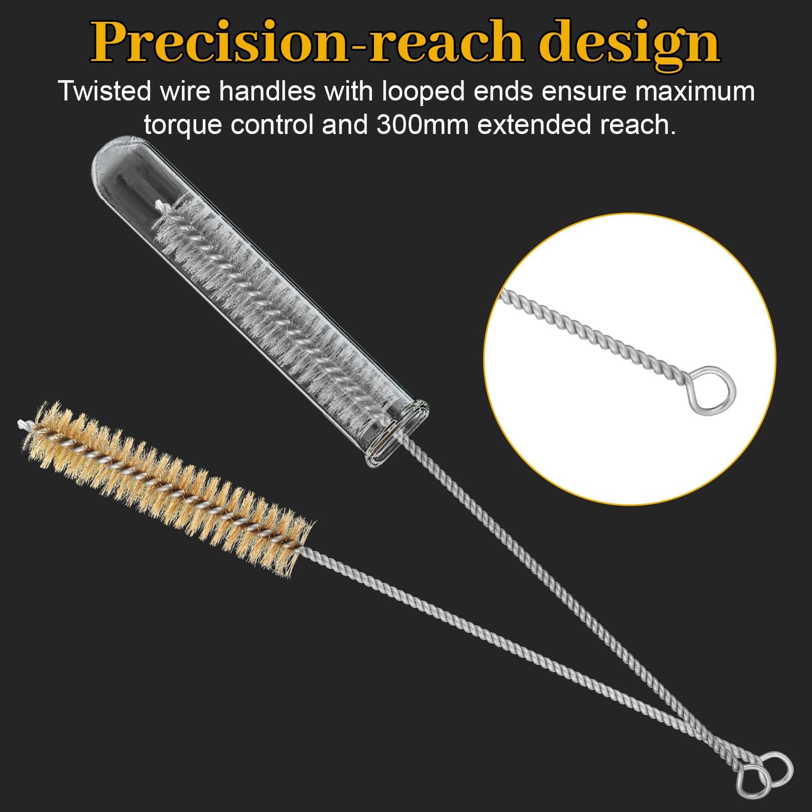 16Pcs Stainless Steel Brass Wire Tube Brushes Set, 12 Inch Long Round Wire Pi…