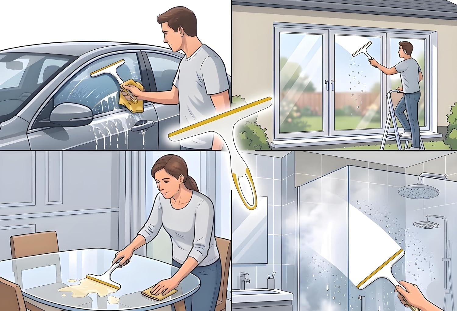 2 Pack Shower Squeegee for Glass Doors – 9.5” Silicone Blade Window Cleaner Tool
