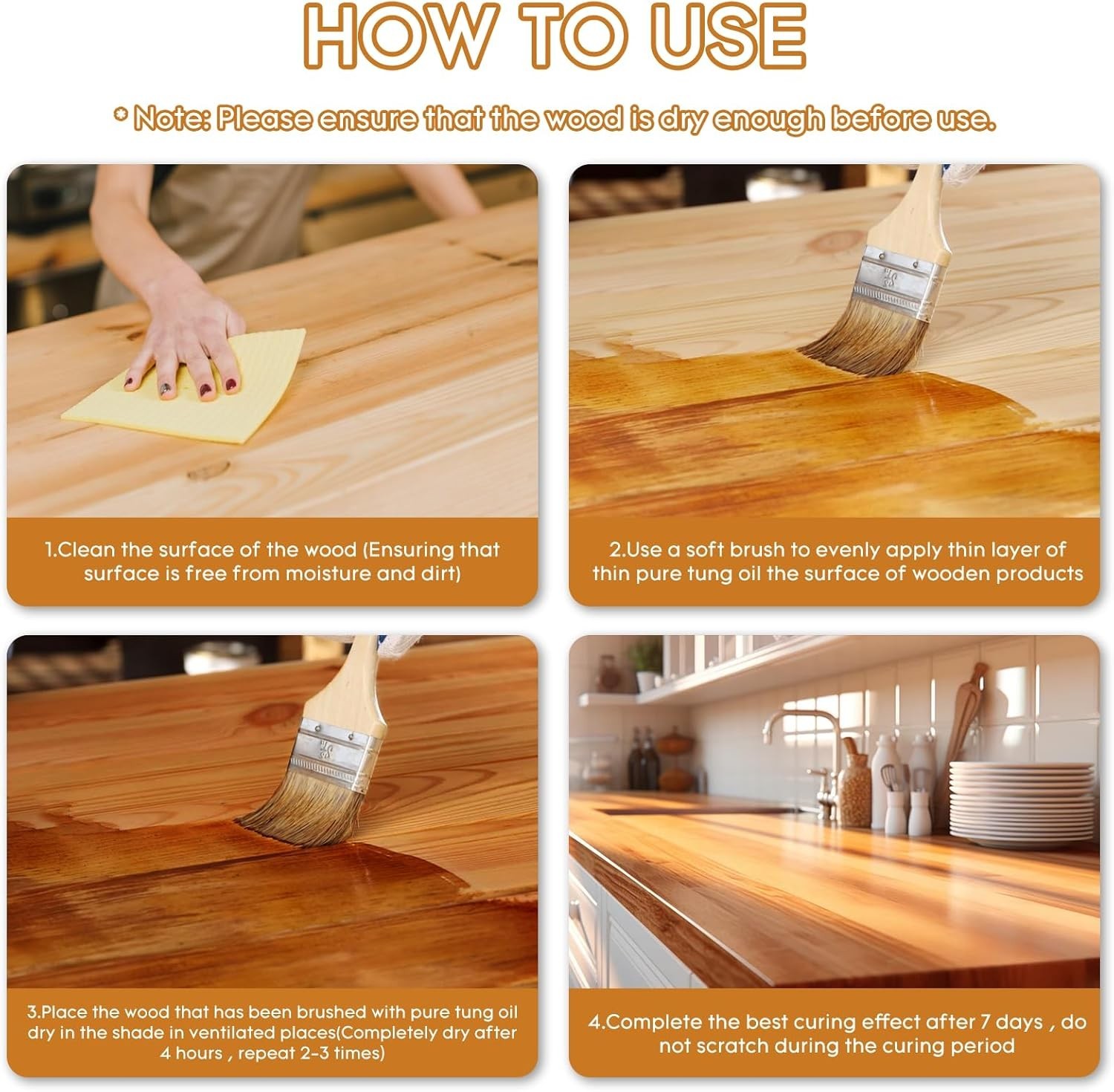 100% Pure Tung Oil Wood Sealer Food Safe Waterproof Finish for Outdoor Furniture