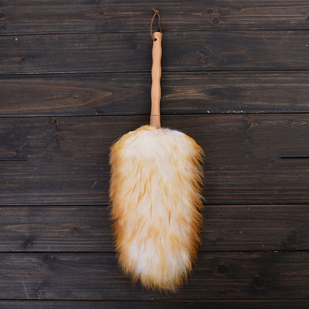 2PCS Household Wool Lambswool Feather Brush Duster Dust Cleaning Wood Handle