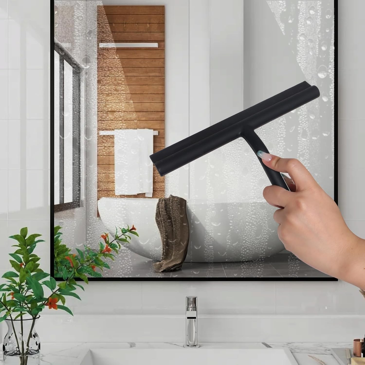 Shower Squeegee for Glass Doors, Full Silicone Jacketed Squeegee with Handle