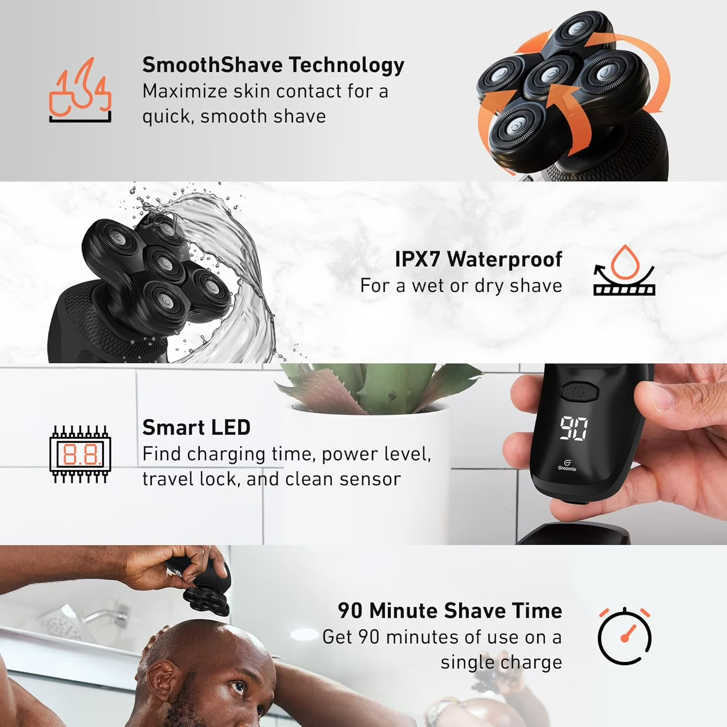 Groomie Cordless BaldiePro Electric Shaver Type Head Grooming Starter Kit