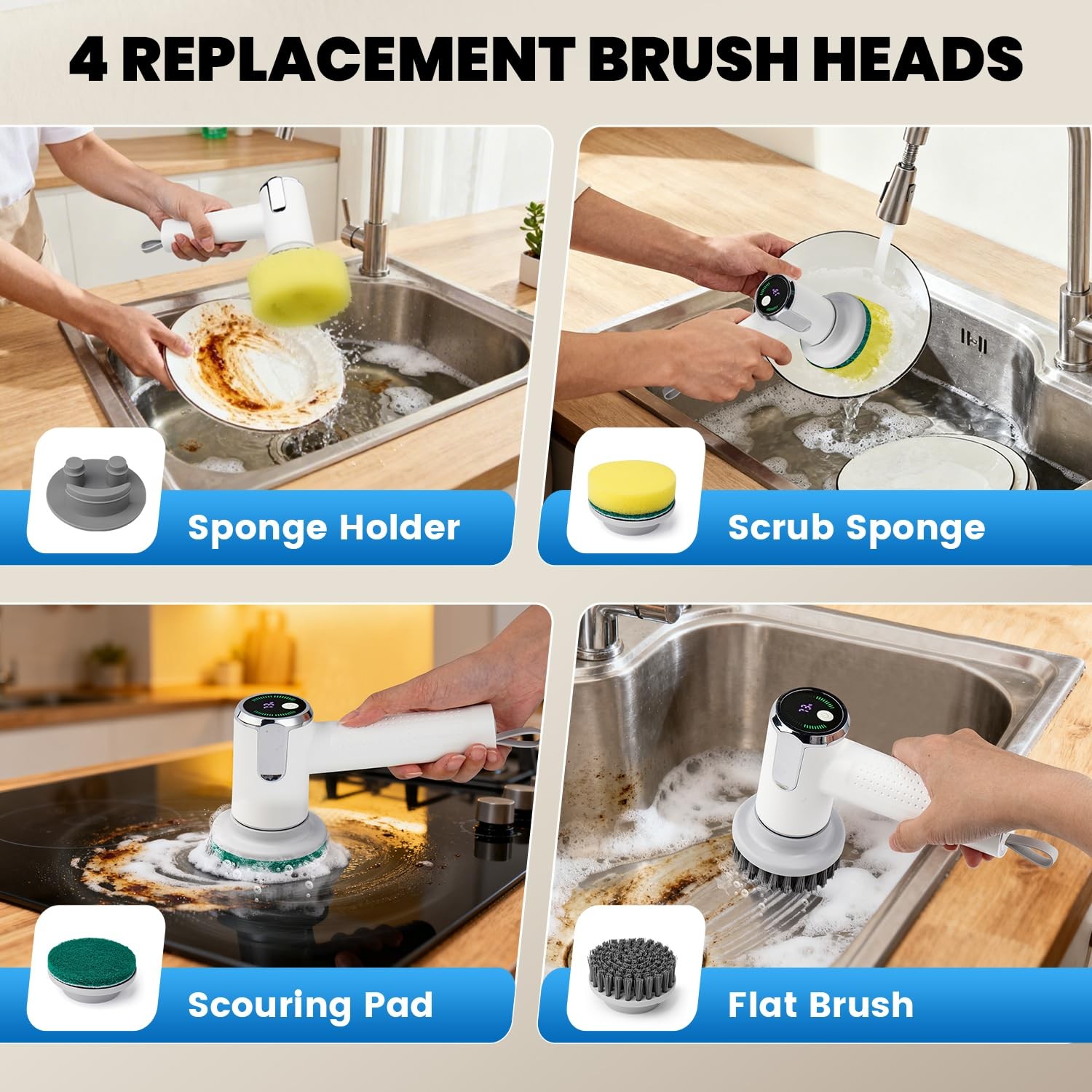 Spin Scrubber for Scrub Daddy/Mommy, 2-Speed Power Cleaning Brush with Digita…