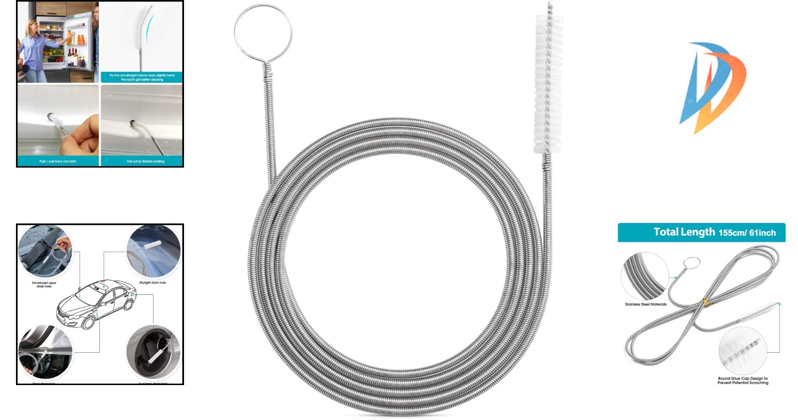 Durable 61 Inch Nylon Drain Brush – Perfect for Narrow & Curved Pipes