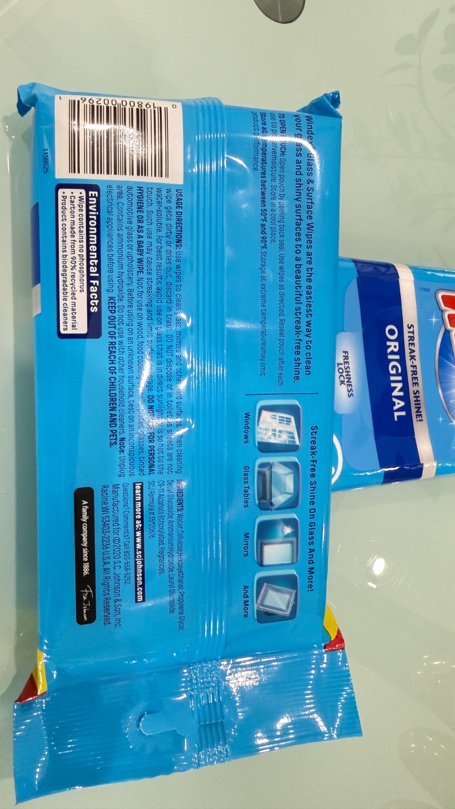 Windex Glass and Surface Pre-Moistened Wipes Original (38 Count) Pack of 2
