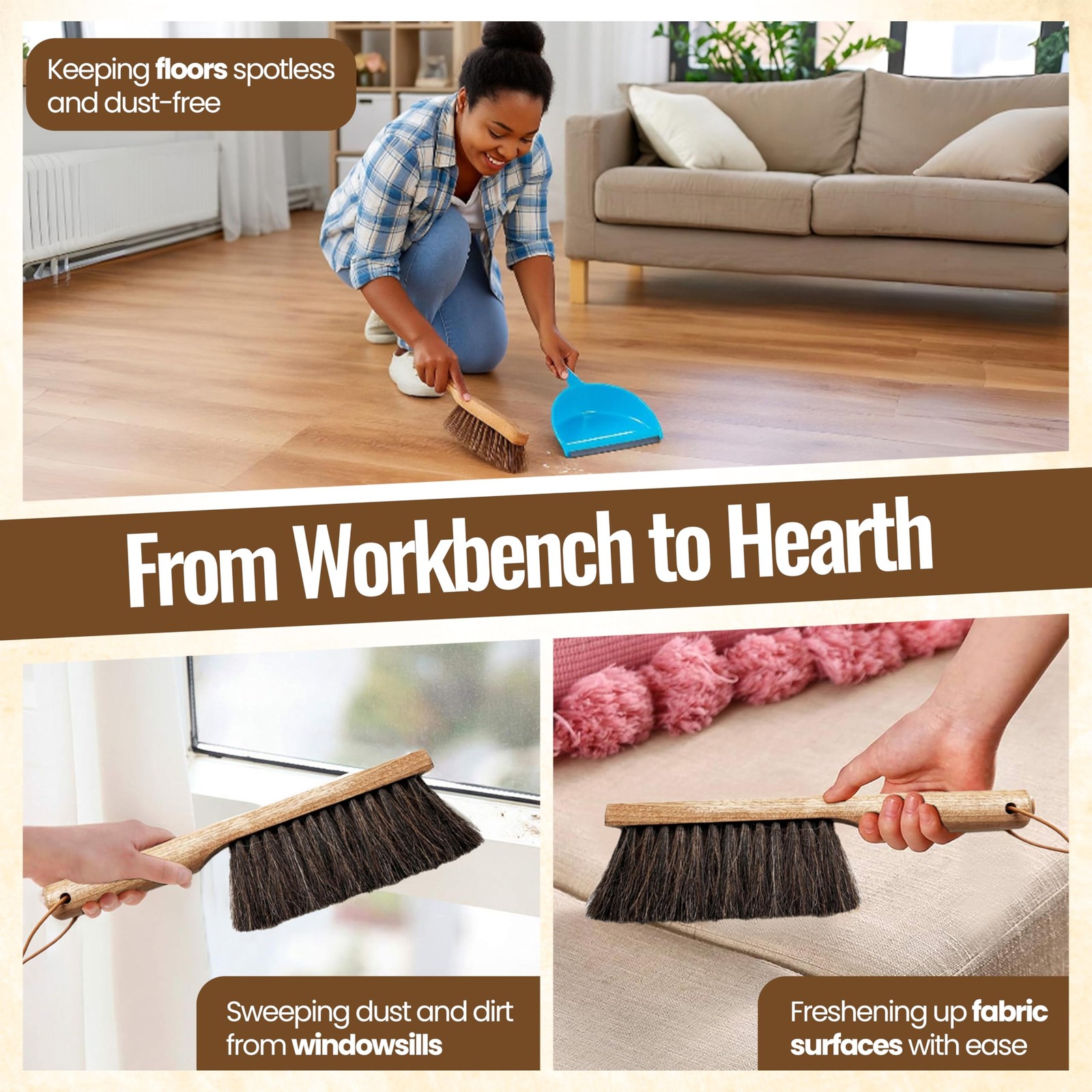 Dustpan Bench Woodworking Brush-USA 13 inch Horsehair Brushes are Used for Co…