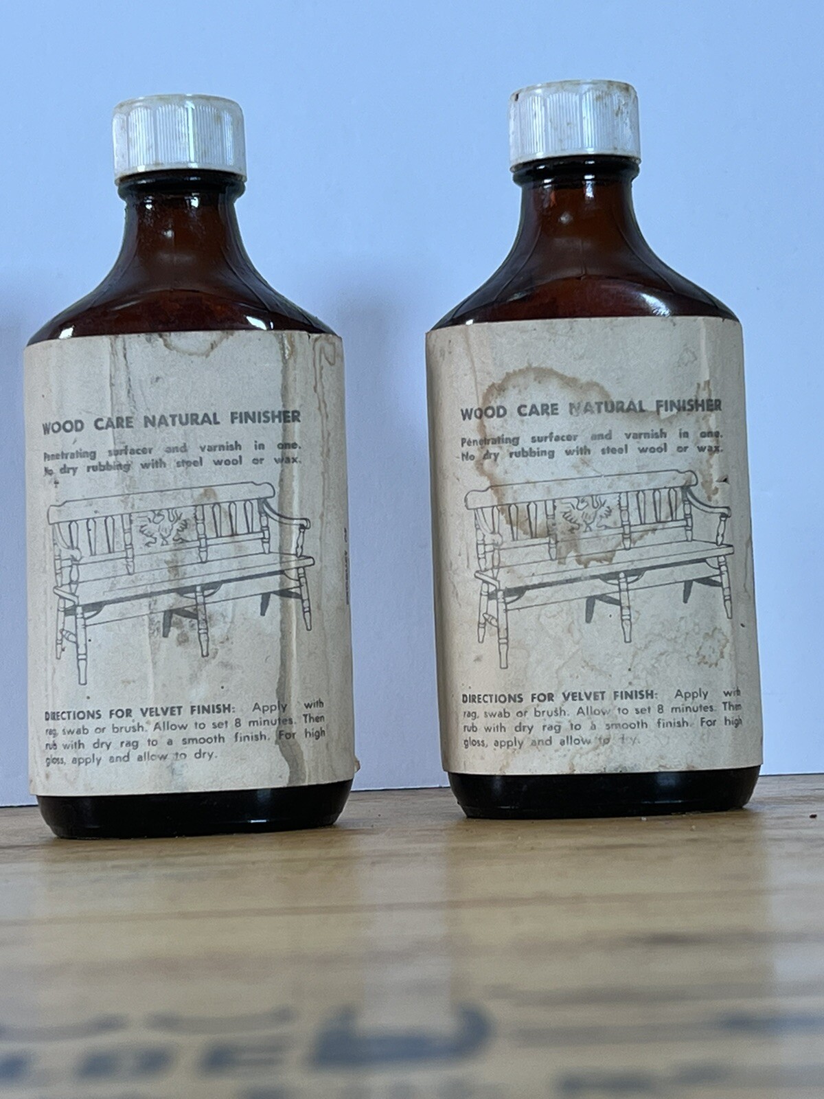 2 Vintage 6 oz Bottles WOOD CARE NATURAL FINISHER Product of THRIFT SHOP METHODS