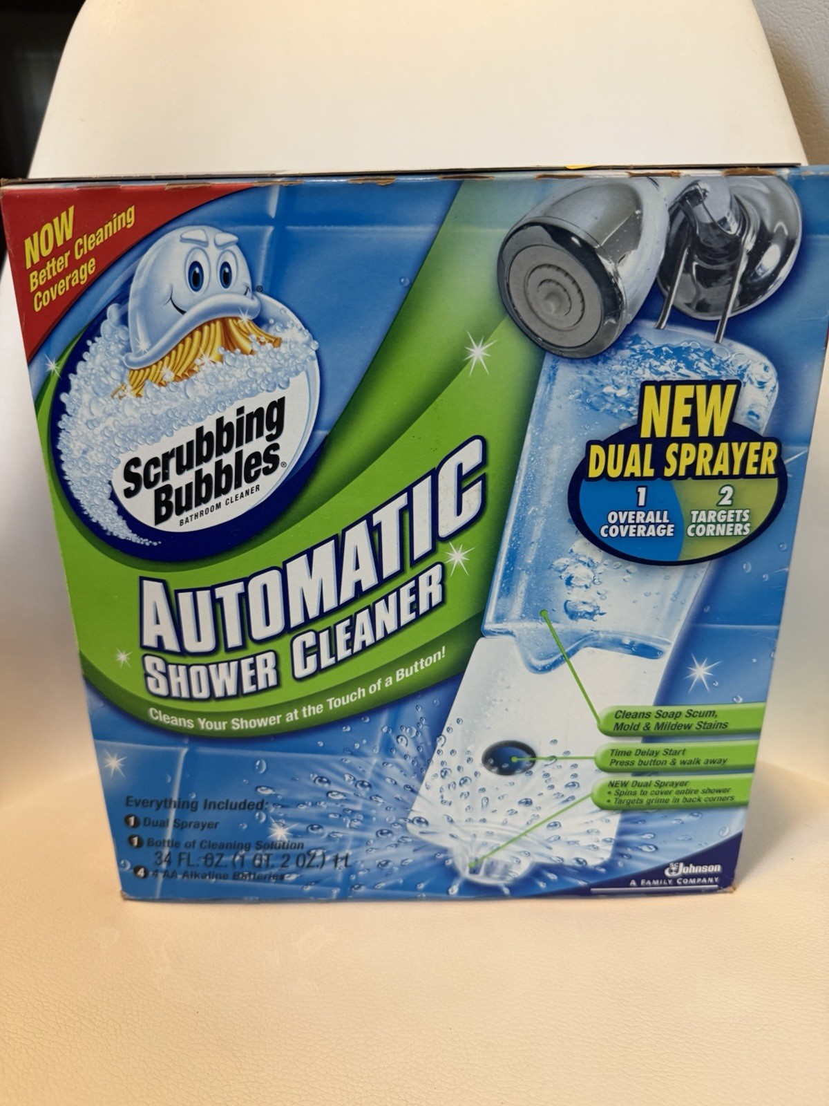 Scrubbing Bubbles Automatic Shower Cleaner Sealed One Button Dual Spray NEW