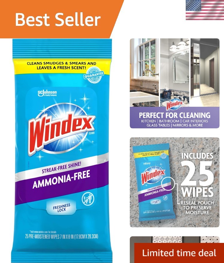 Crystal Rain Scent Windex Glass Wipes, 25 Count – Effortlessly Clean Surfaces