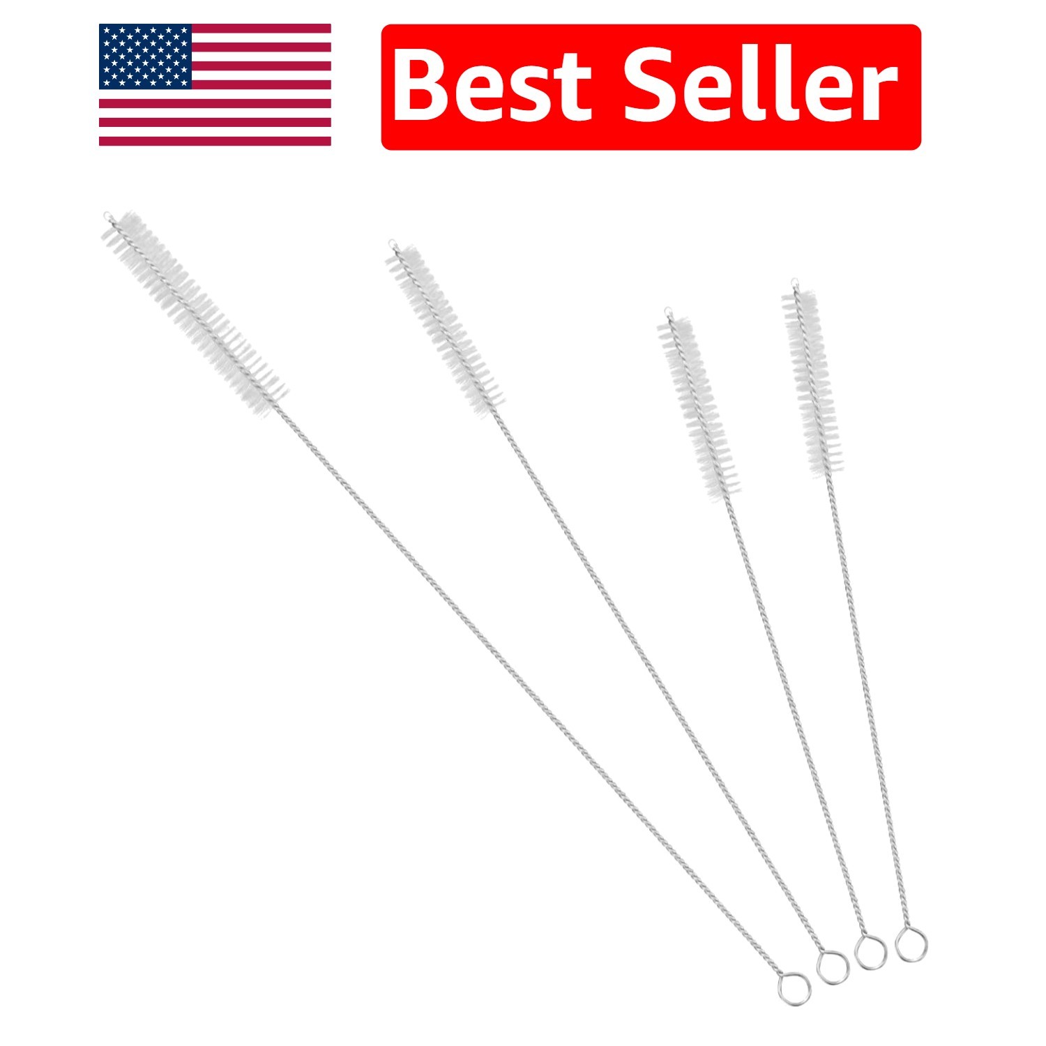 Eco-Friendly Nylon Straw Brush Set with Stainless Steel Handles – 4 Count